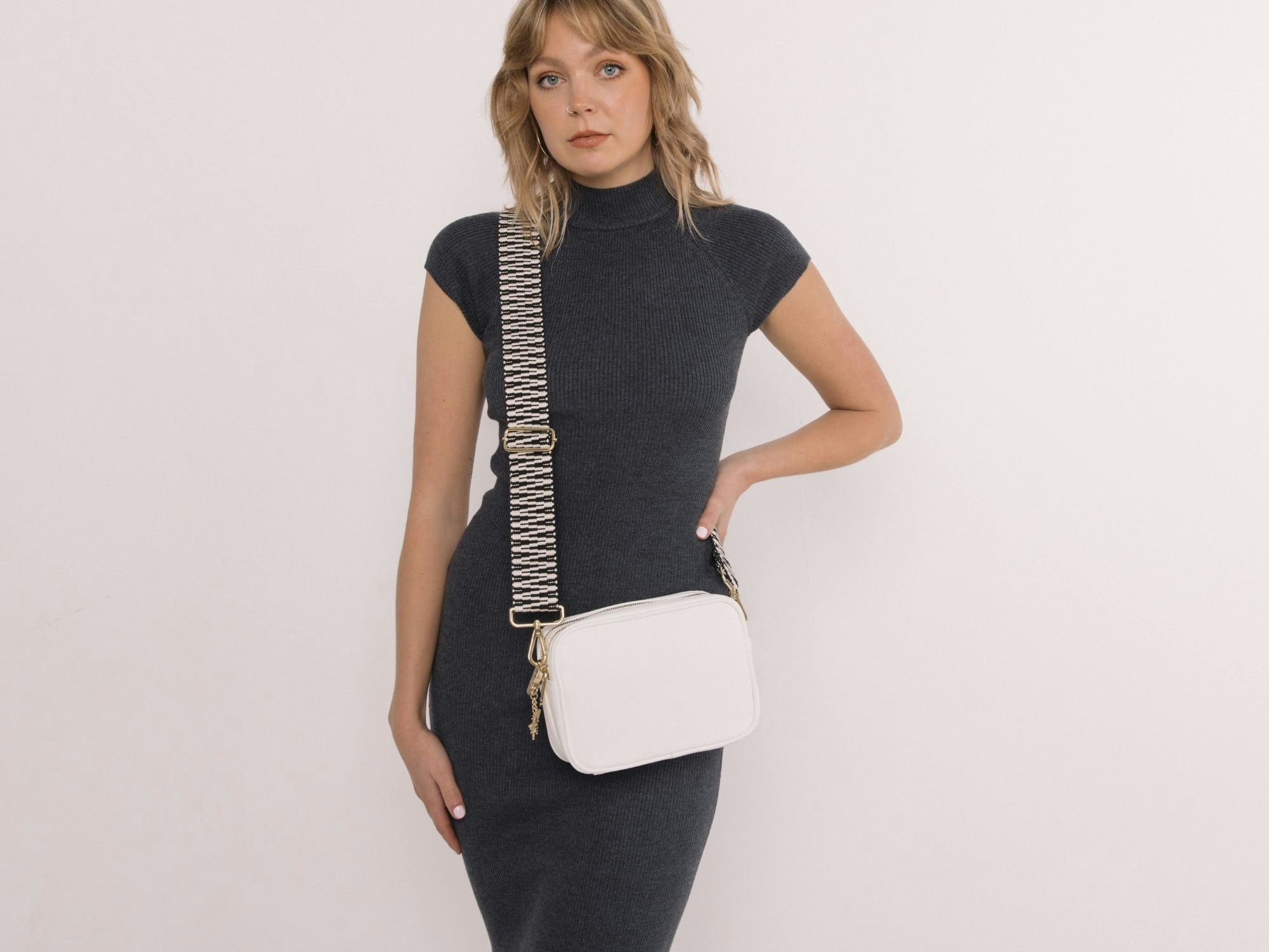 Alice Wheeler White Bee Faux Leather Camera Crossbody Soho Bag