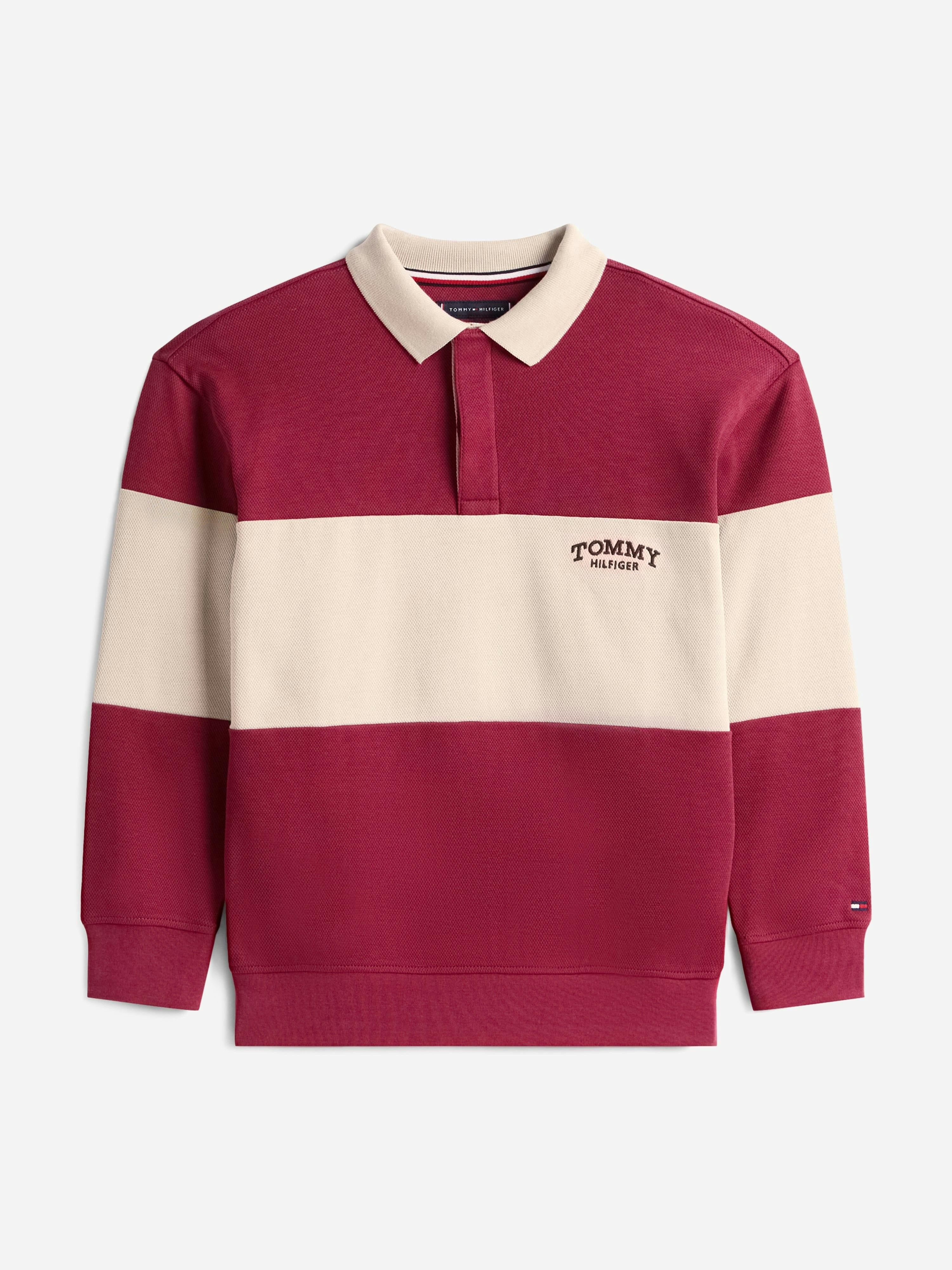 Tommy Hilfiger Boys Red Colourblock Long Sleeve Polo Shirt In - 8 Yrs