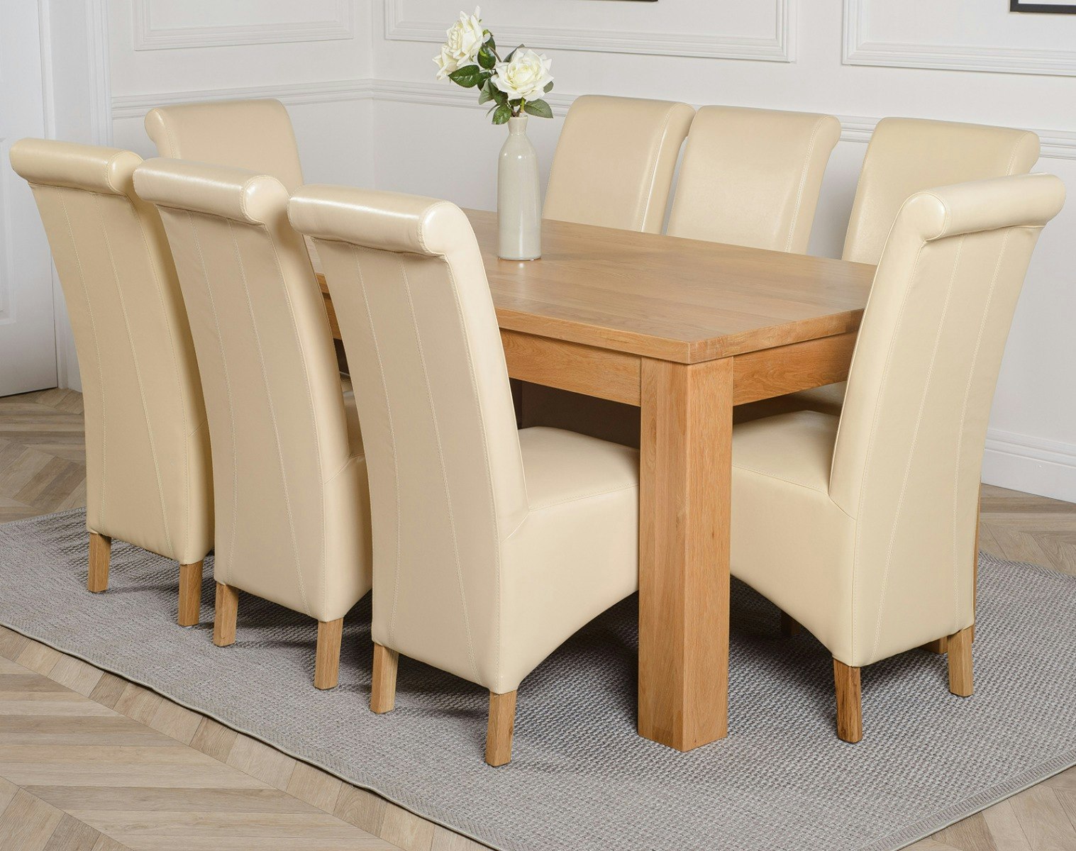 Rackhams Ivory Dakota Large Oak Dining Table With Montana Leather Chairs - 8 Chairs