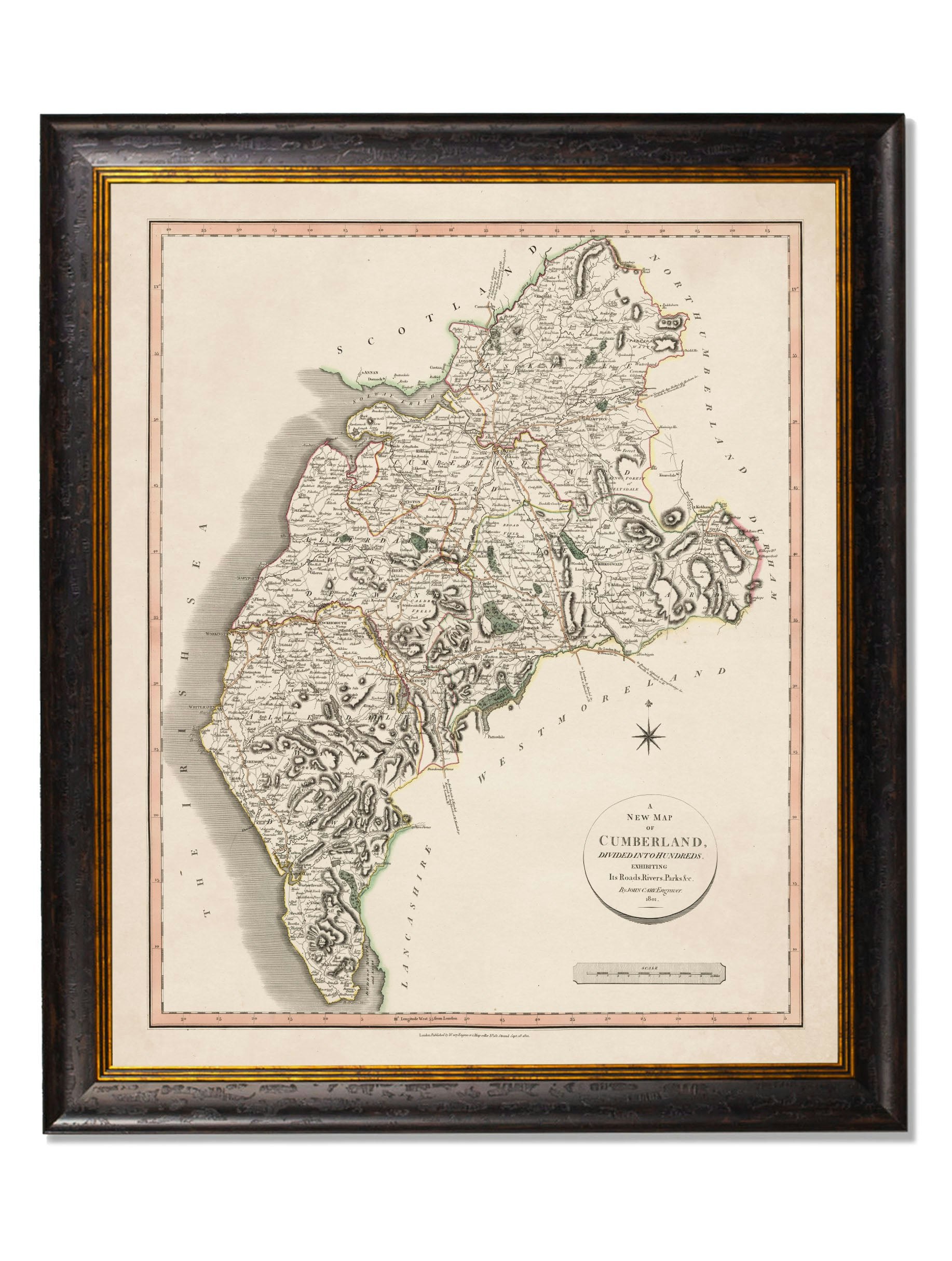 Rackhams Black C.1806 County Maps Of England - 84 X 70Cm - Cumberland