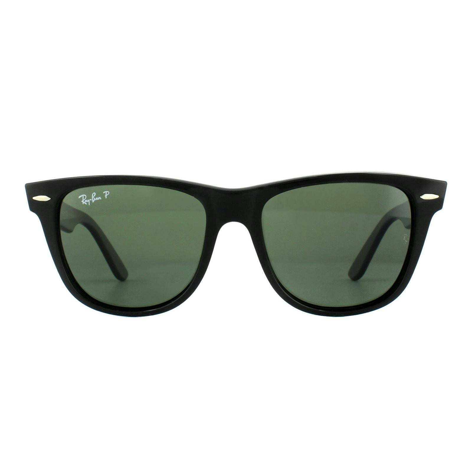 Ray-Ban Unisex Black Rectangle Green Polarized Wayfarer 2140 Sunglasses - Image 12