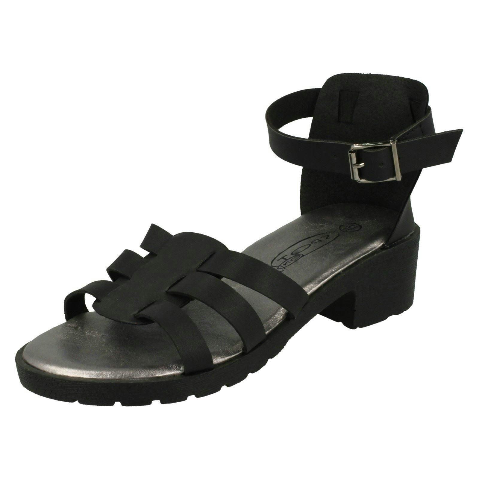 Spot On Girls Black Buckle Strap Sandals - Uk 1 Child