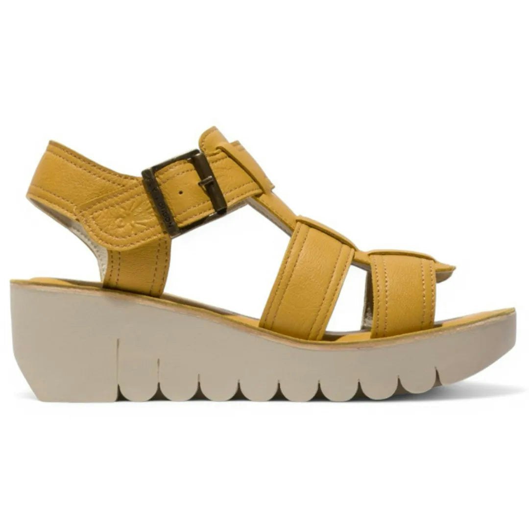 Fly London Women's Yellow Yudd236fly - Wedge Heel Leather Sandals - Uk 6