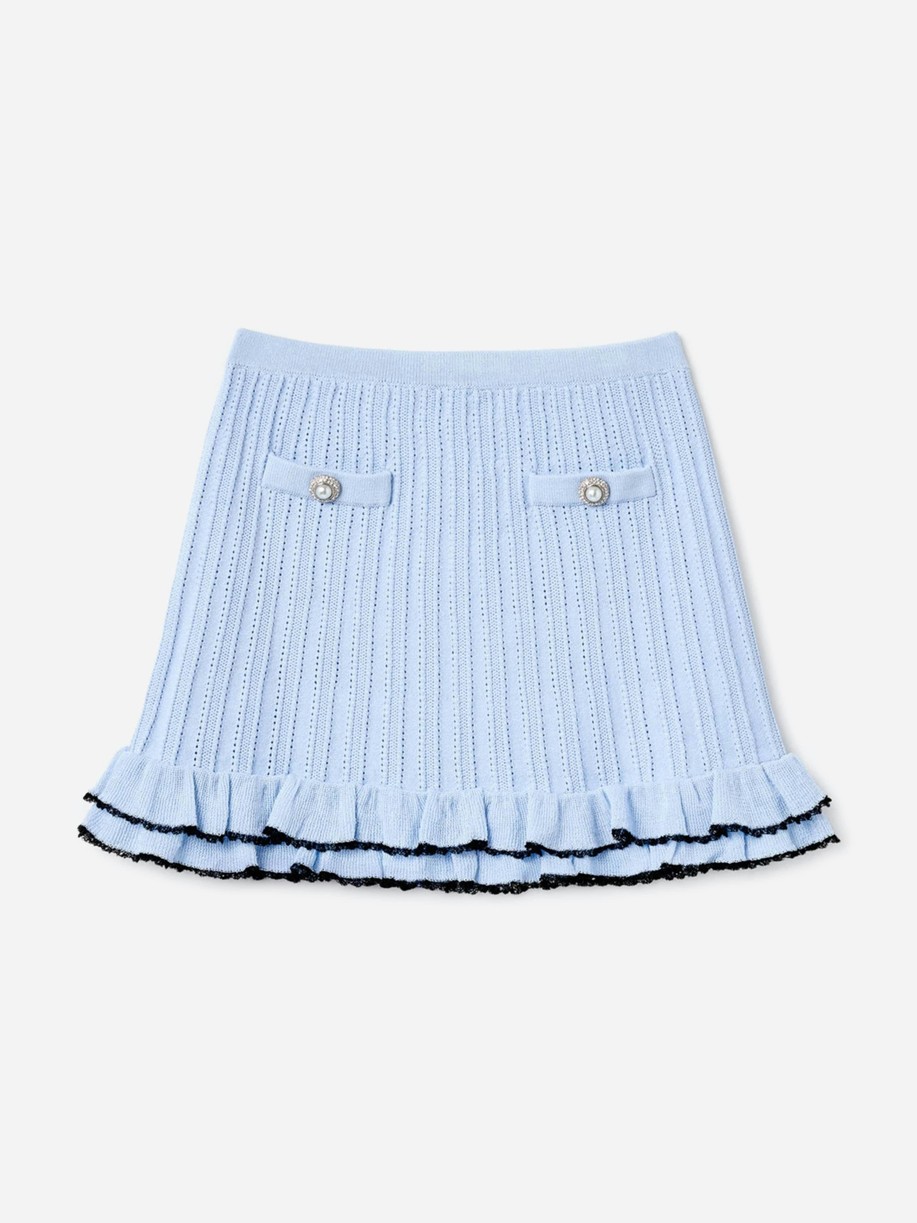 Self Portrait Girls Blue Frill Trim Skirt In - 7 - 8 Yrs