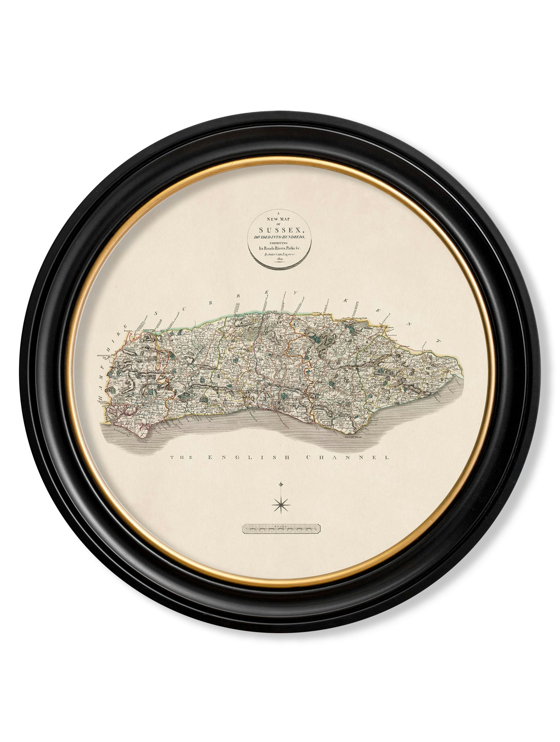 Rackhams Black C.1806 County Maps Of England - Round - 96 X 96Cm - Sussex