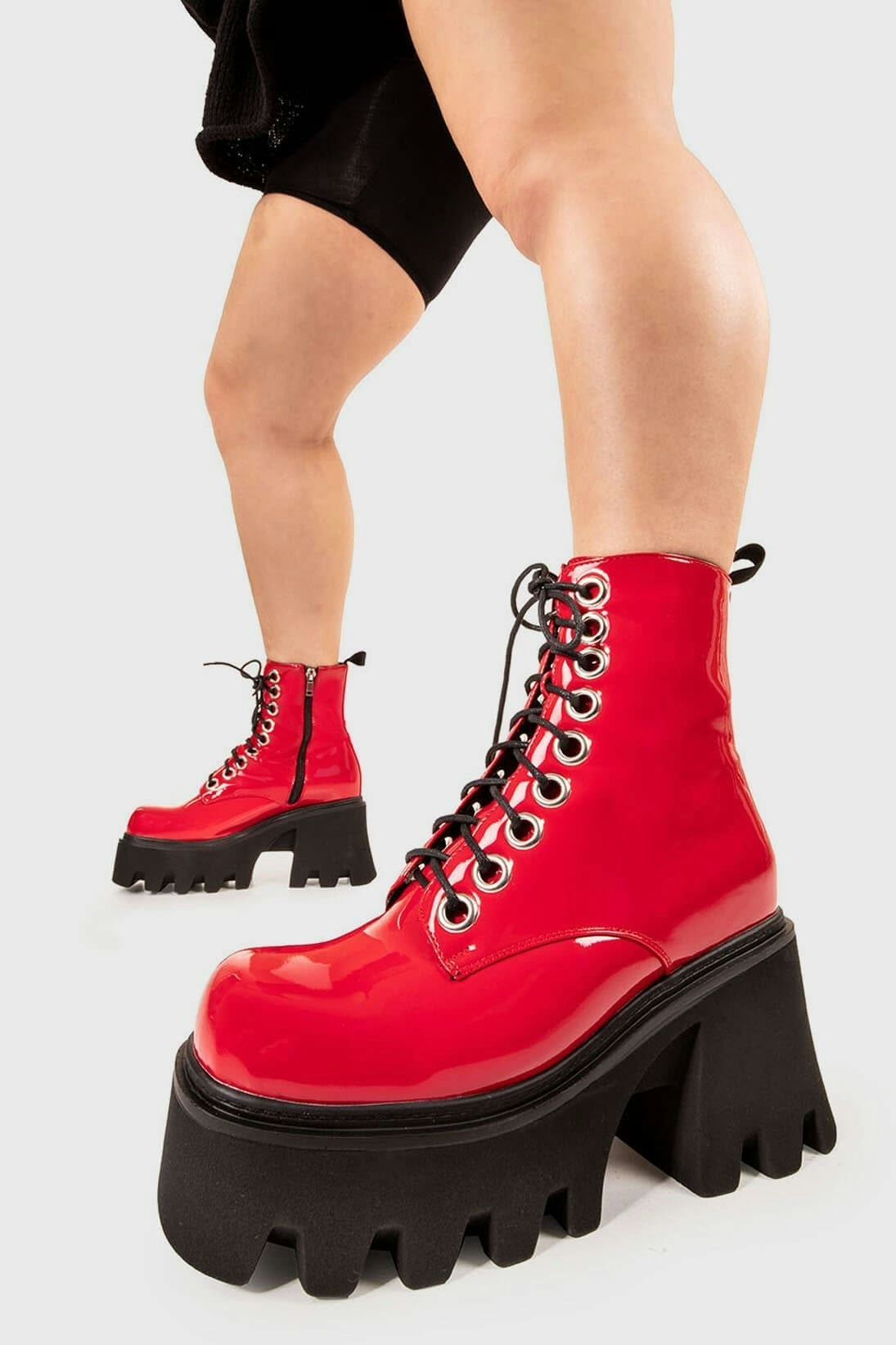 Lamoda Red Run To You Chunky Platform Ankle Boots Pat, Trendy Chunky Boots - Uk 3