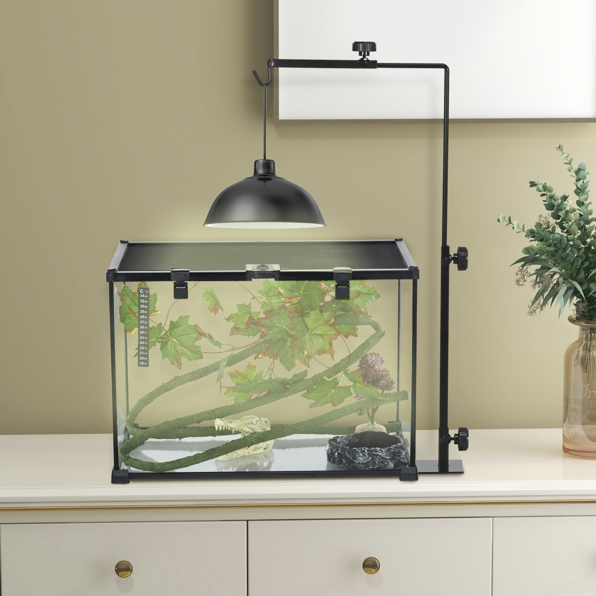 Pawhut Light Reptile Lamp Stand, Adjustable Lamp Holder With Hook Hanging Base