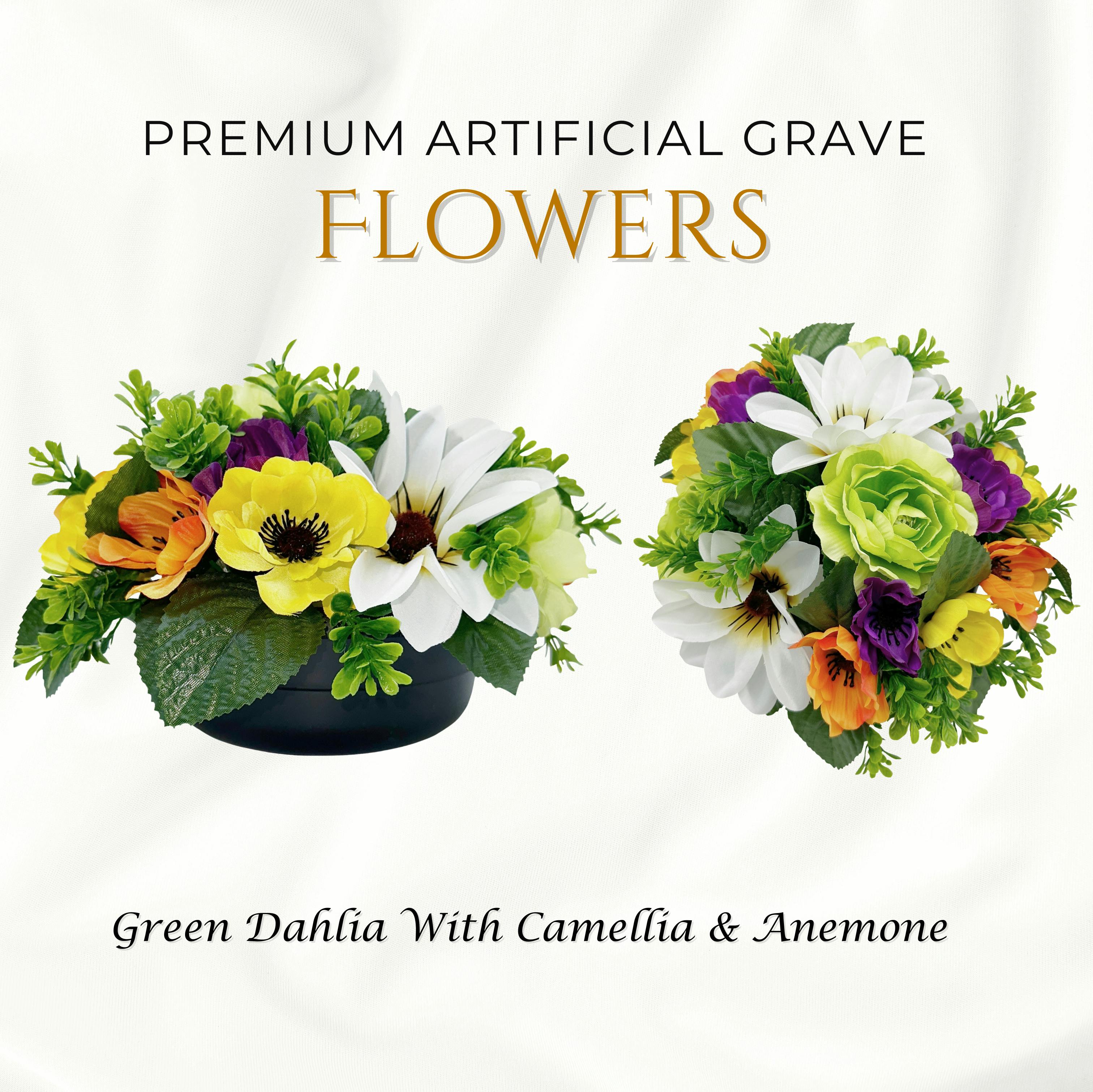 Rackhams Green Premium Artificial Grave Flowers – 24Cm Dahlia With Camellia & Anemone | Weighted Pot
