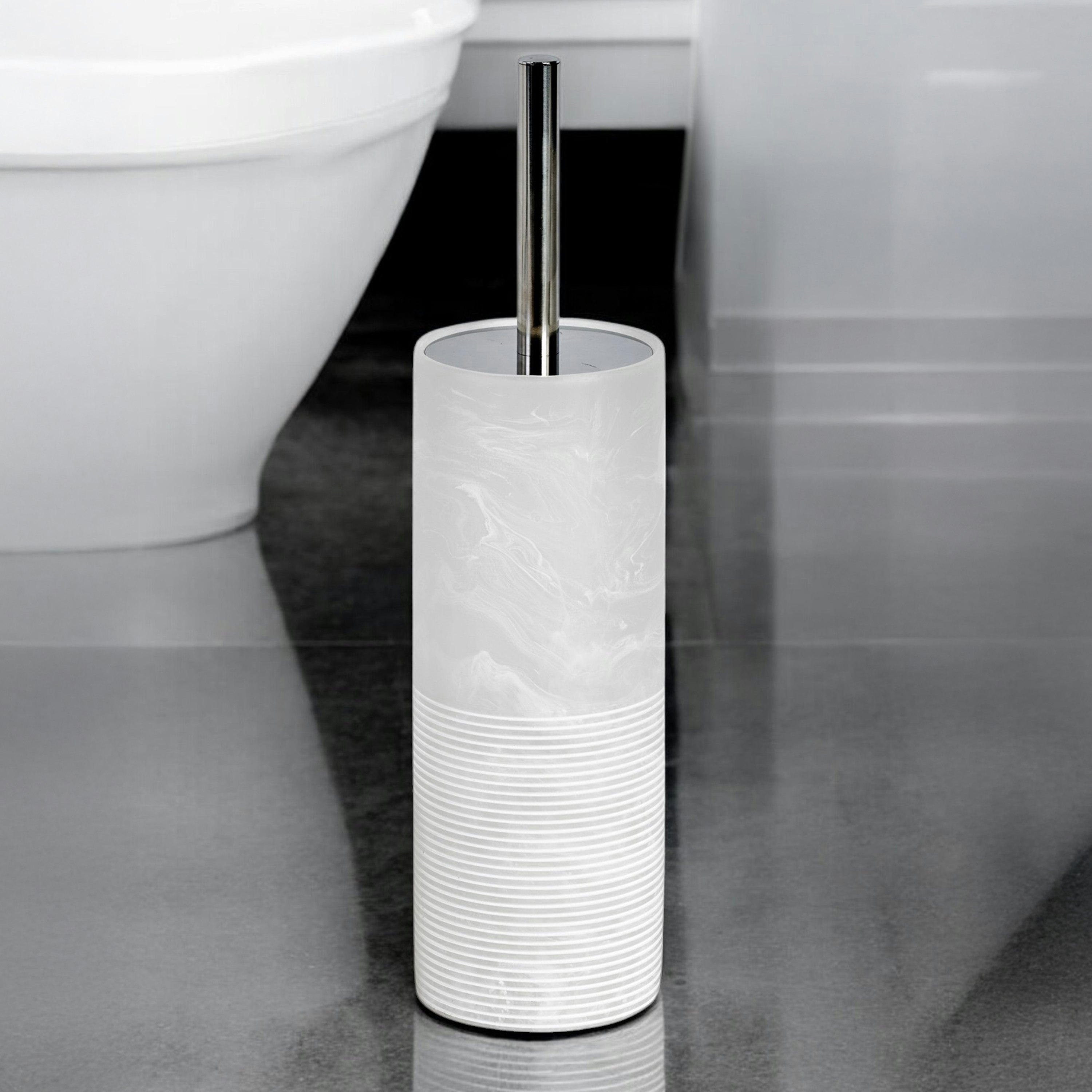 Showerdrape Onyx/White Bianco Frost Striped Toilet Brush & Holder