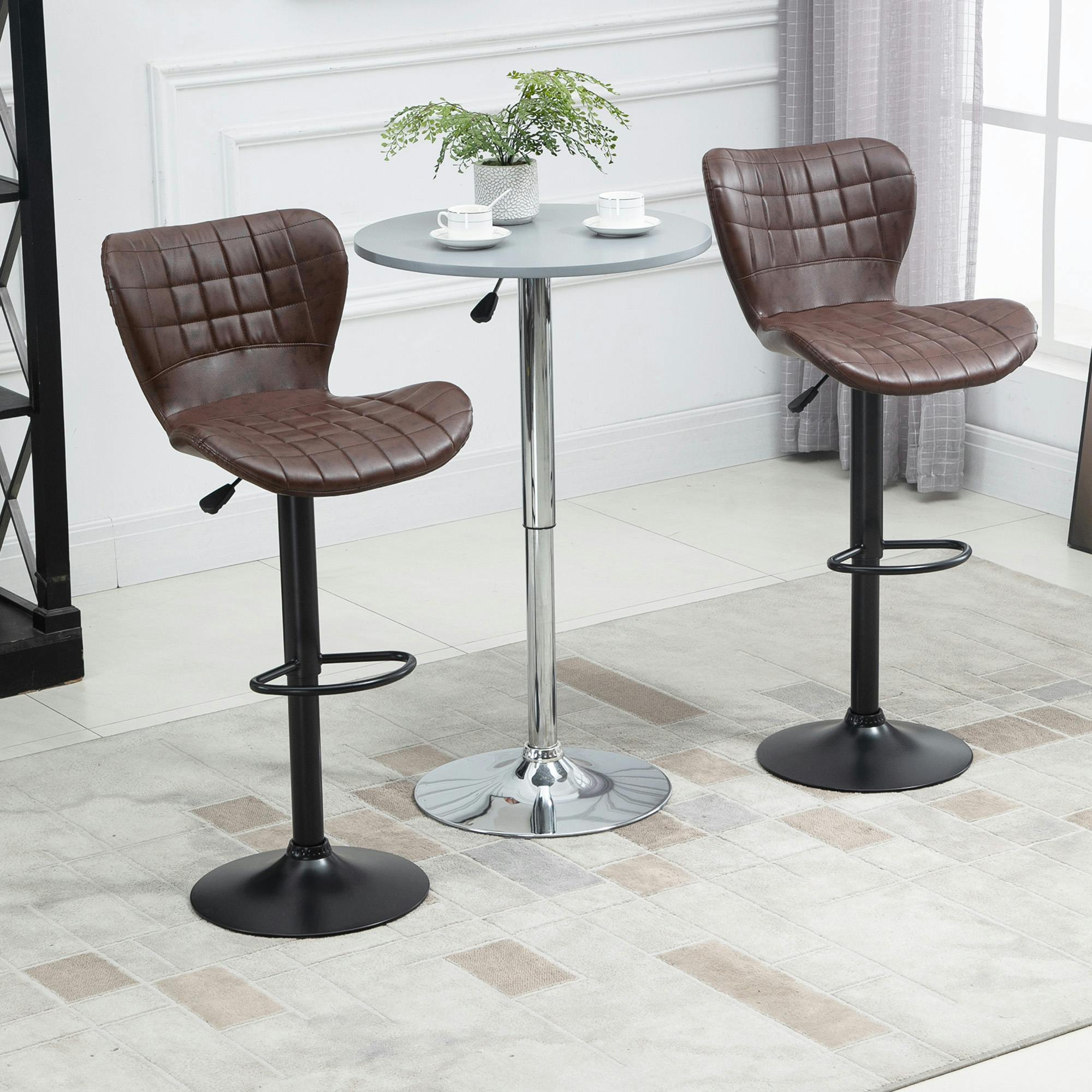 Rackhams Grey/Brown Bar Stools Set Of 2 Adjustable Height Swivel Pu Leather Bar Chairs