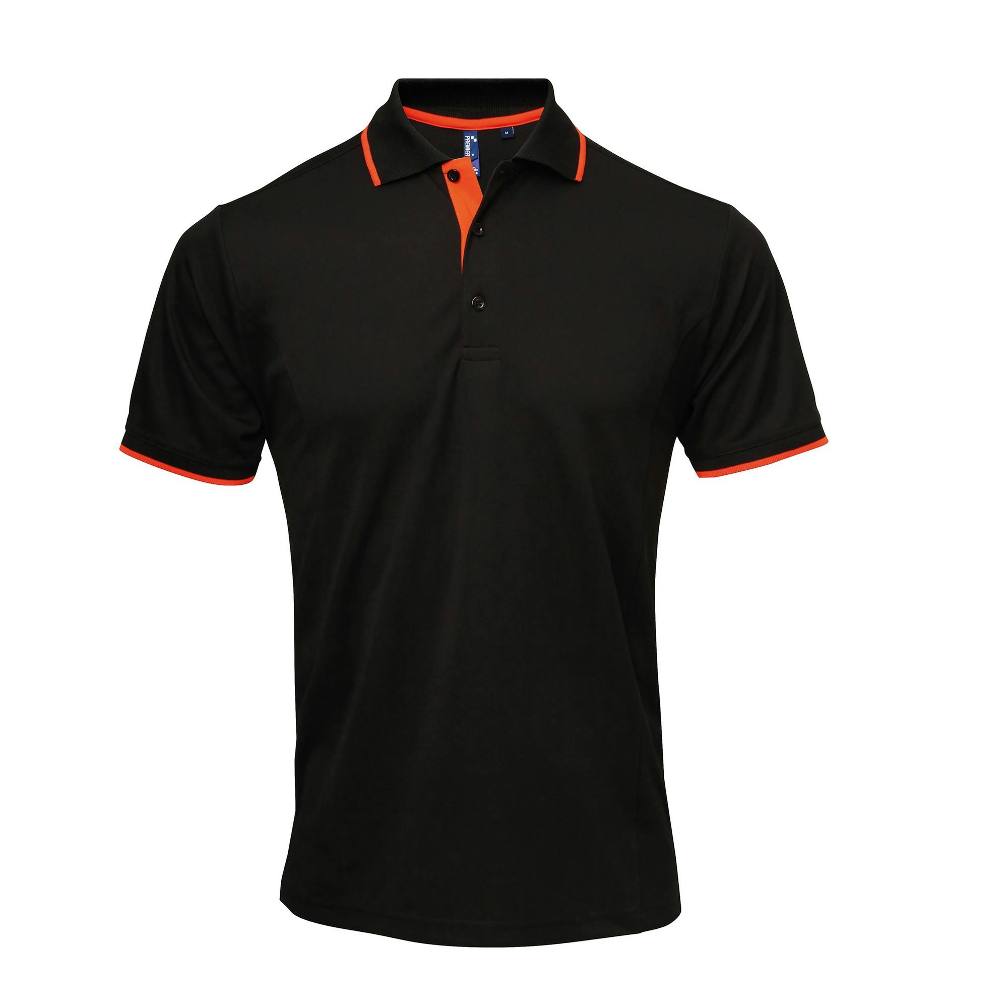 Premier (S, Black/Orange) Mens Contrast Coolchecker Polo Shirt - Image 3