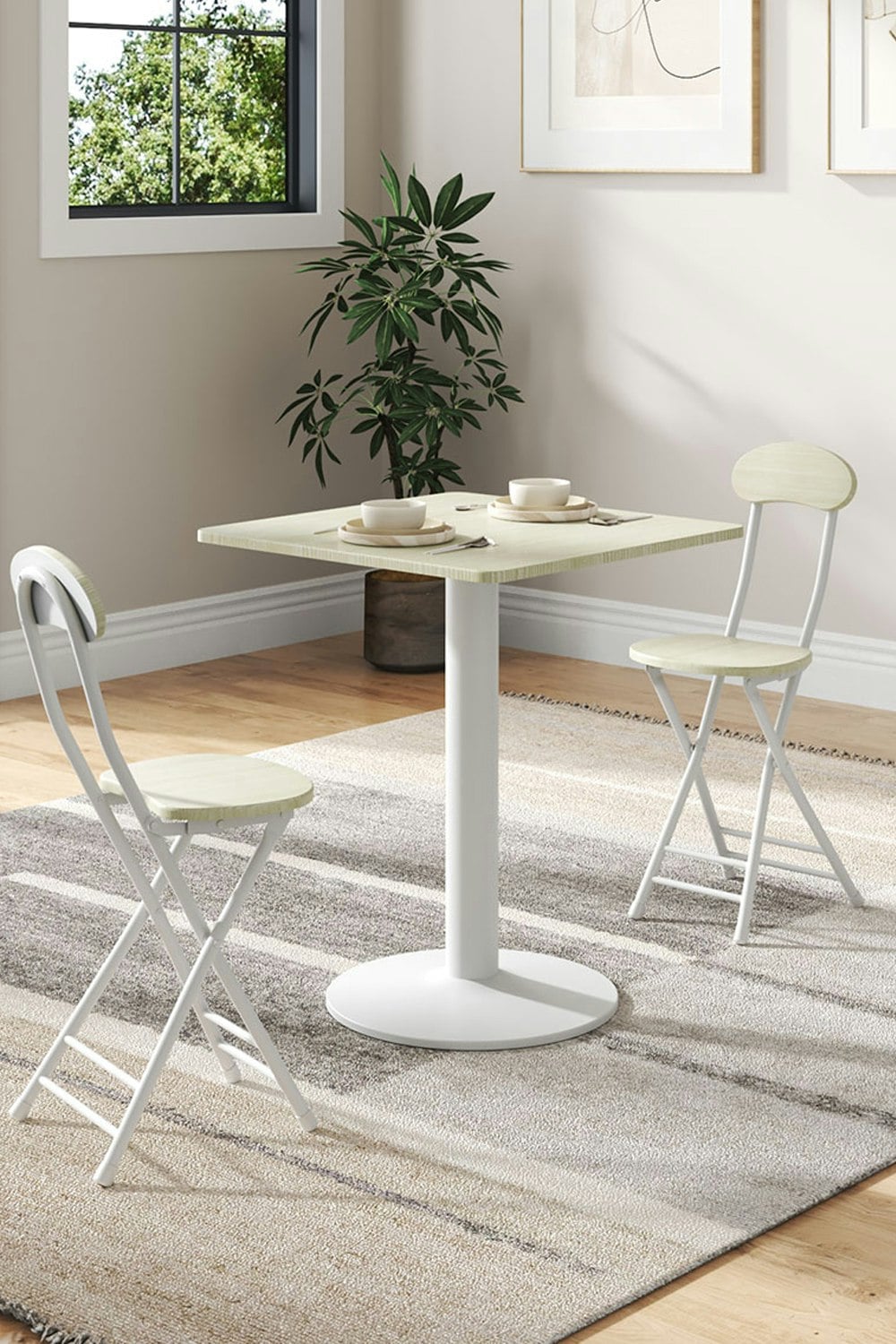 Rackhams White 3Pcs Square Table And 2 Chairs Set Indoor Outdoor Bistro Dining Set