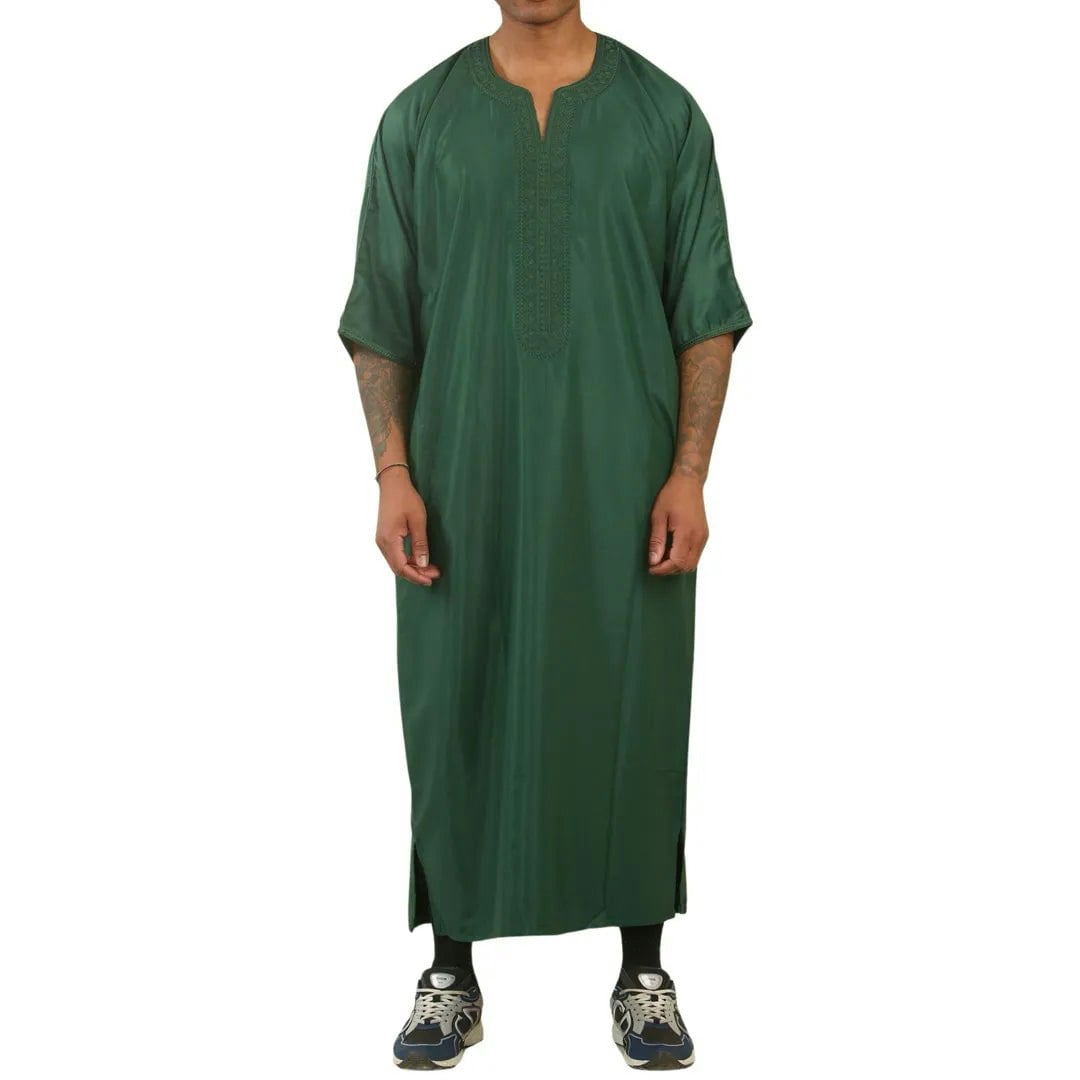 Thobez Men's Green Gg002 - Moroccan Thobe Short Sleeve Gandoura - 58