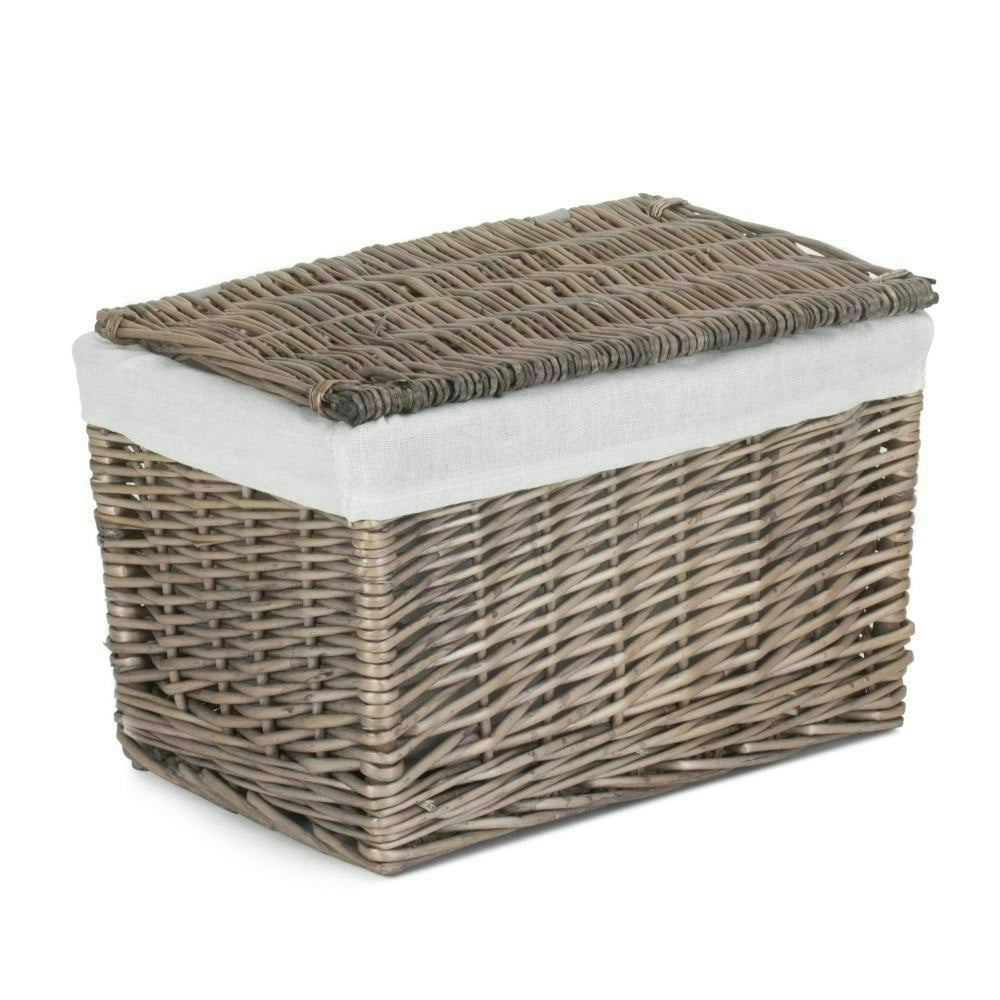Rackhams Red/Grey 36Cm Taupe Wash Finish Storage Wicker Hamper Basket