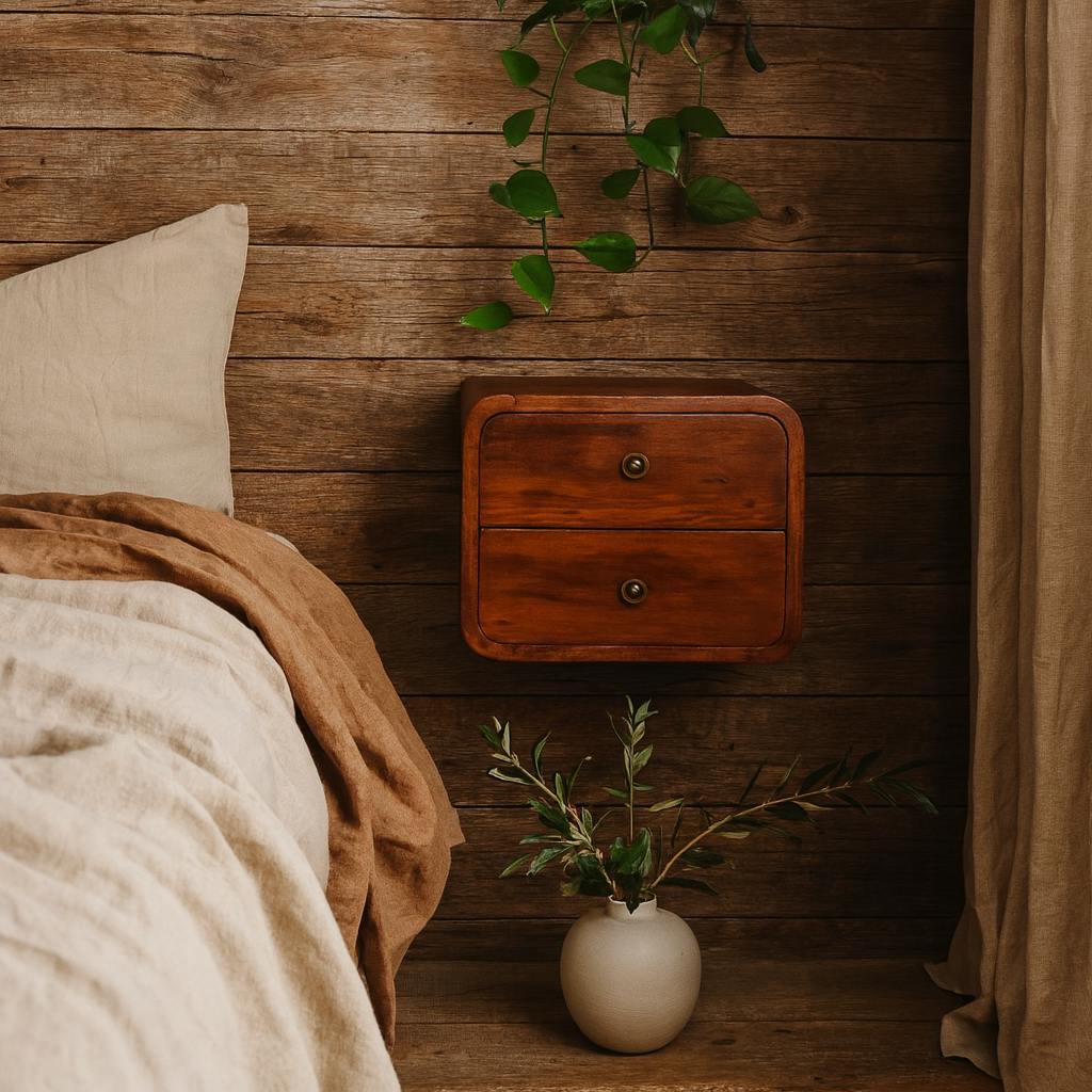 Wyld Haus Kamala Floating Mini Chestnut Mango Wood Bedside Table 2 Drawers