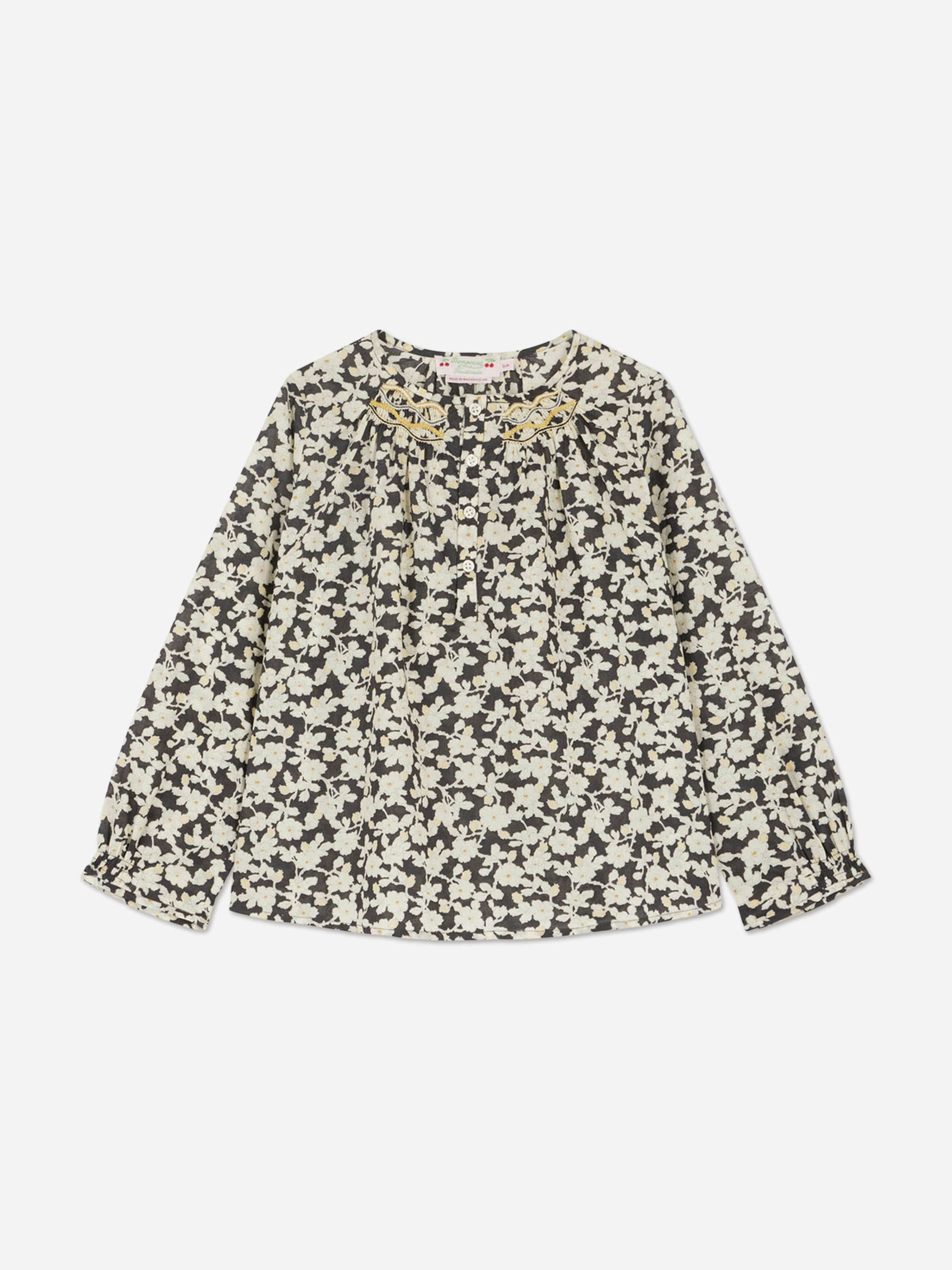 Bonpoint Girls Black Floral Blouse In - 10 Yrs