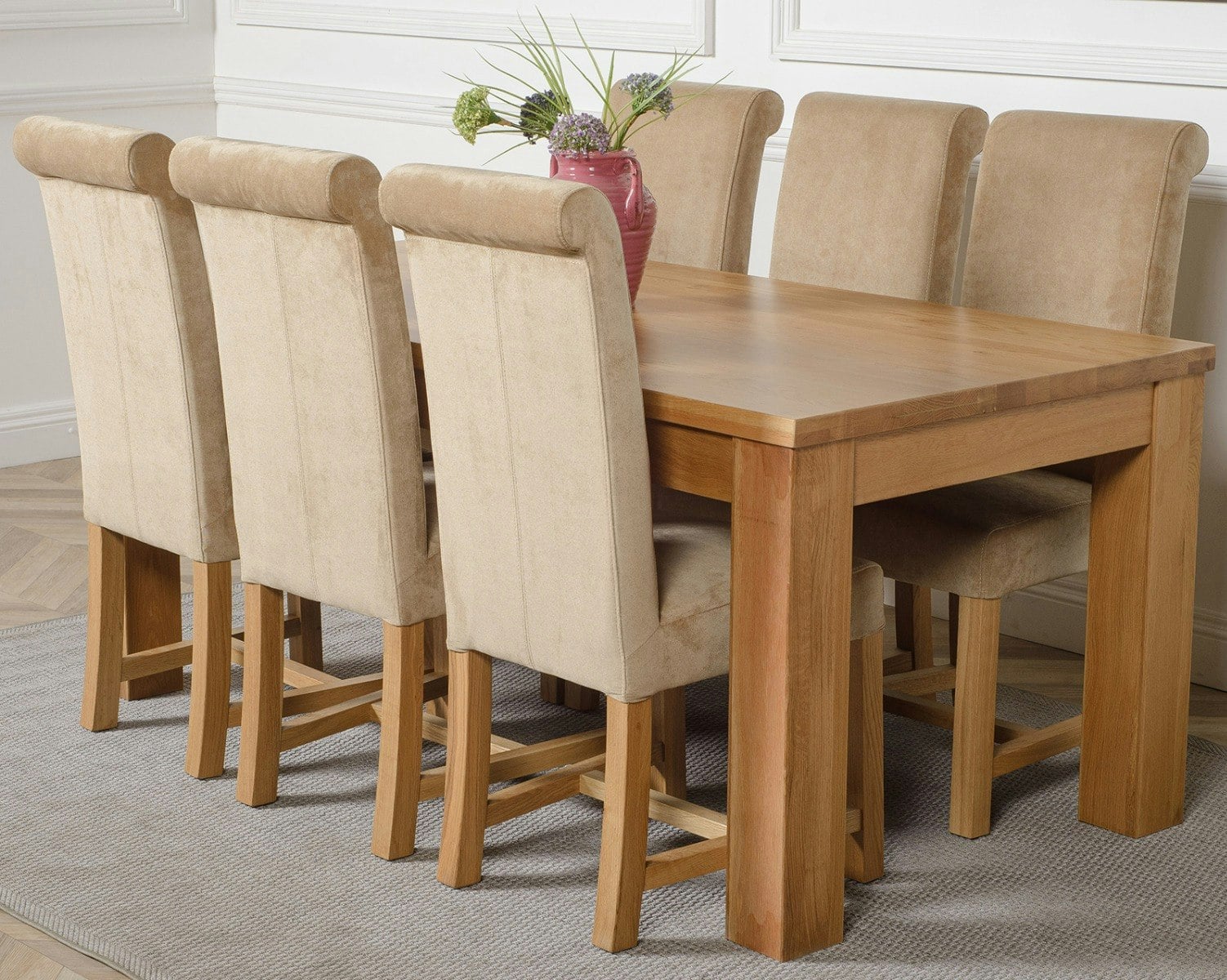 Rackhams Beige Dakota Large Oak Dining Table With Washington Fabric Chairs - 6 Chairs