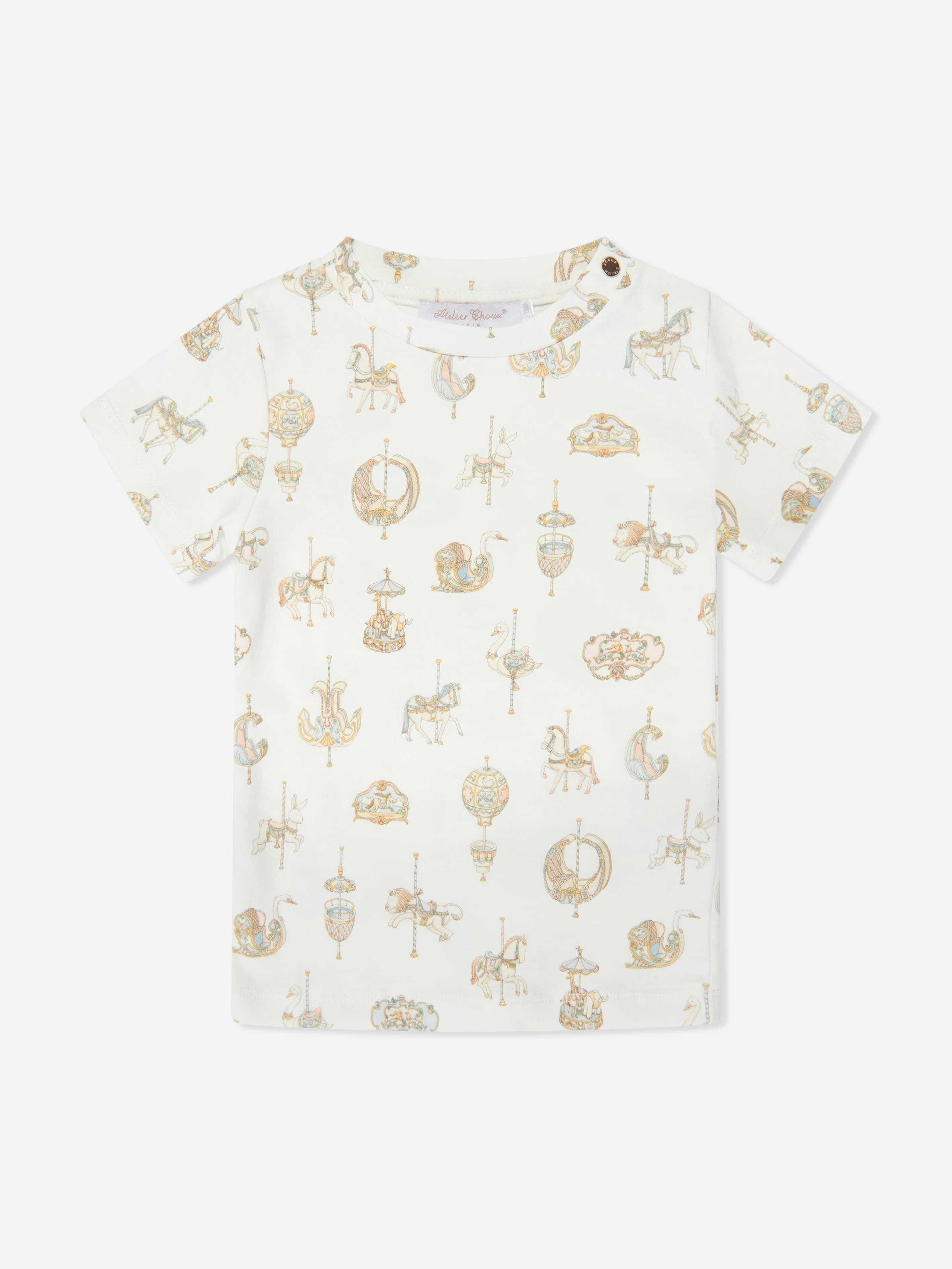 Atelier Choux Girls White Carousel T-Shirt In - 12 - 18 Mths