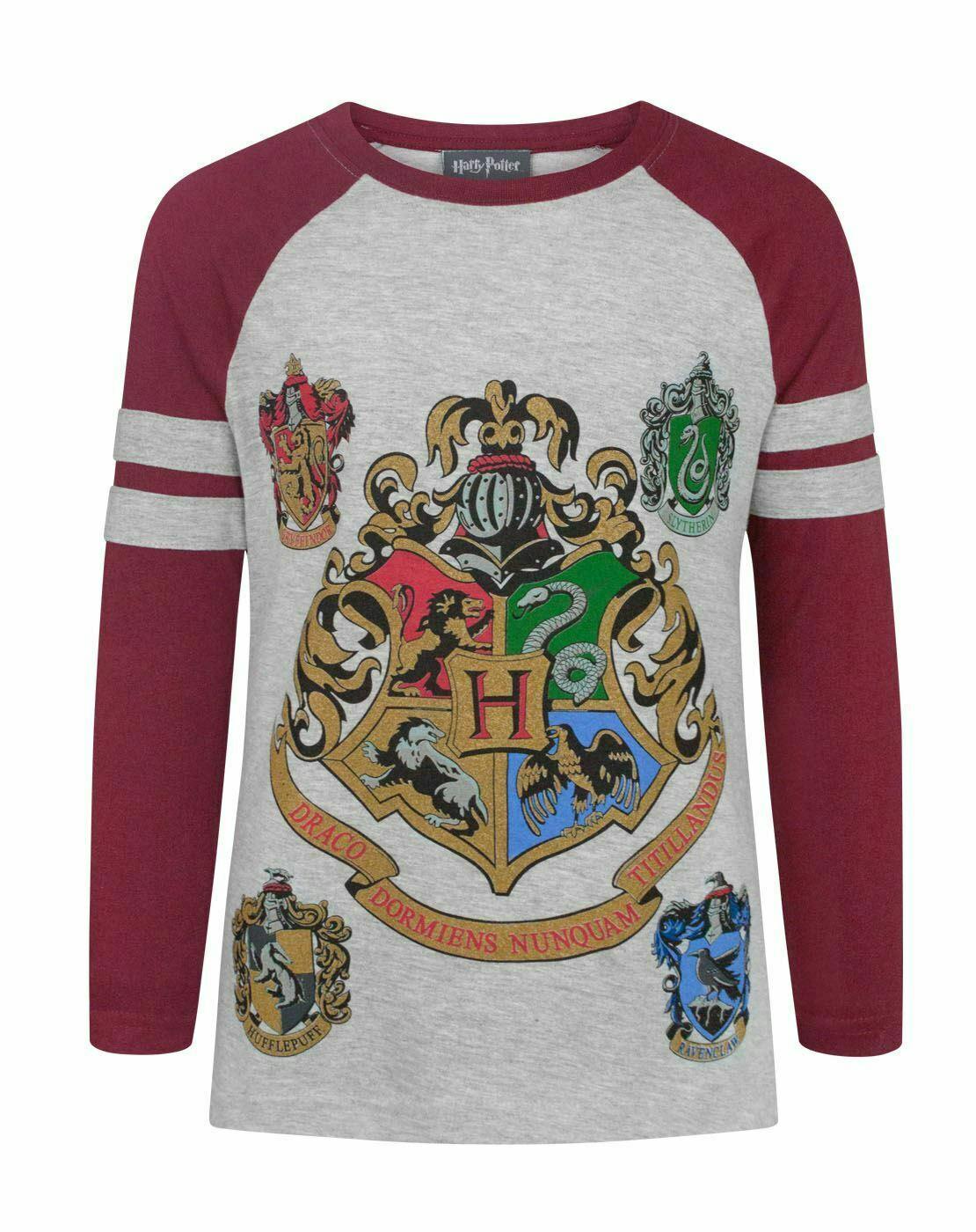 Vanilla Underground Girls Grey Harry Potter Hogwarts Crest Raglan Short Sleeved T-Shirt - 5-6 Years