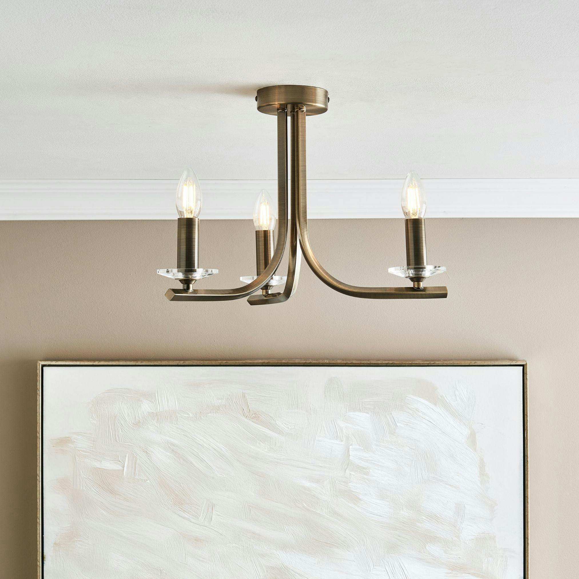 Rackhams Light Morden 3 Antique Brass Semi Flush Ceiling