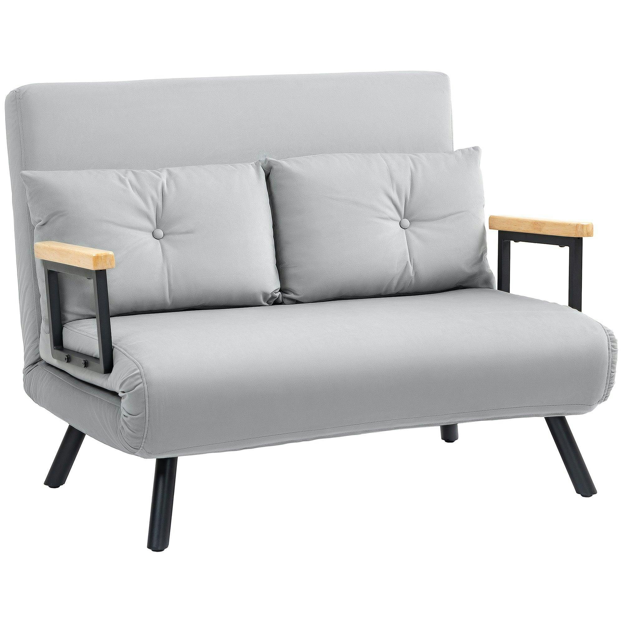 HOMCOM 2 Seater Sofa Bed - Light Grey - Click Clack Convertible Loveseat for Small Spaces - Image 4