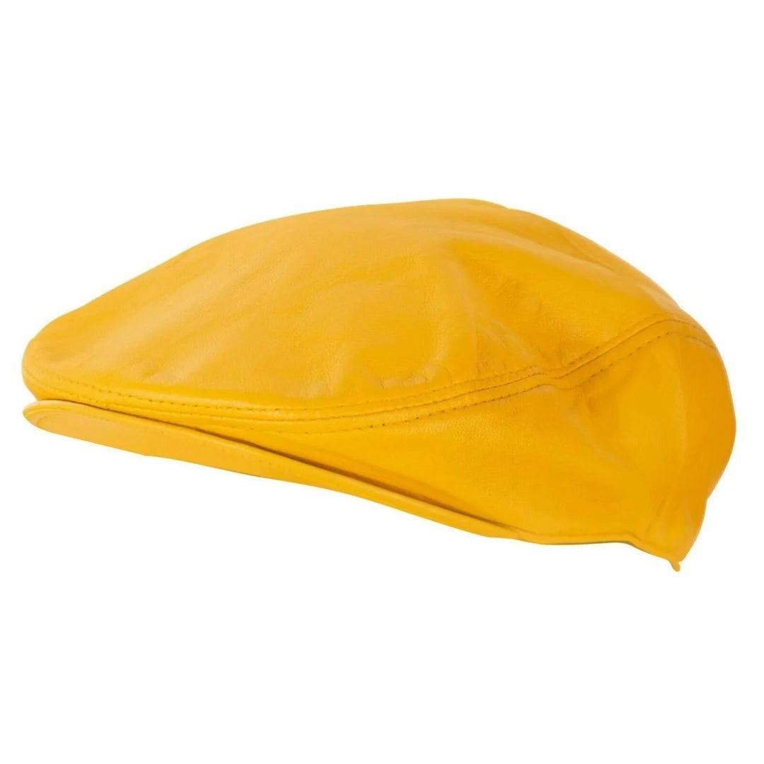 Infinity Leather Men's Yellow Real Leather Ivy Newsboy Peaked Flat Cap - 57