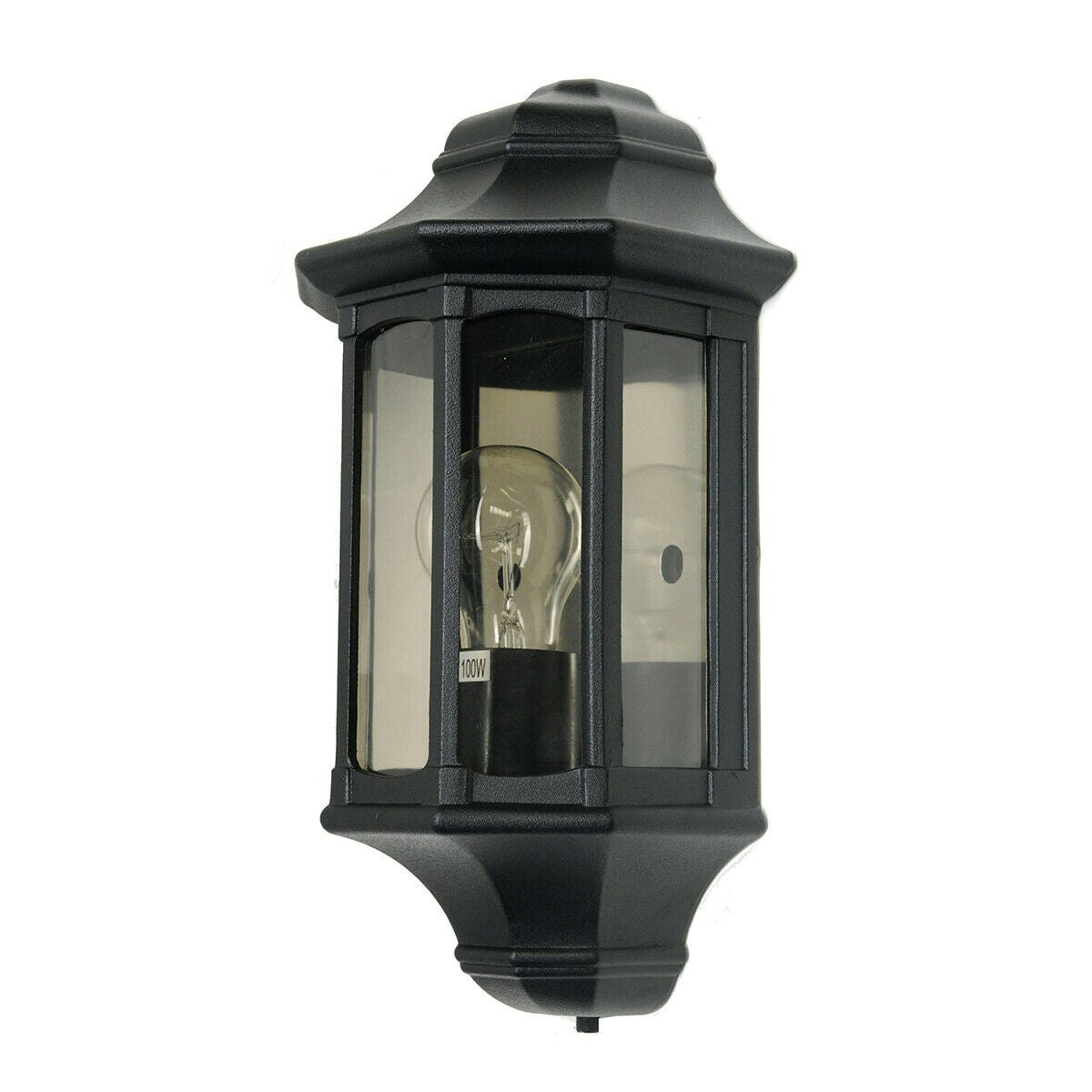Rackhams Light/Black Outdoor Ip44 Bulb Half Lantern Wall Porch Led E27 60W Size 1