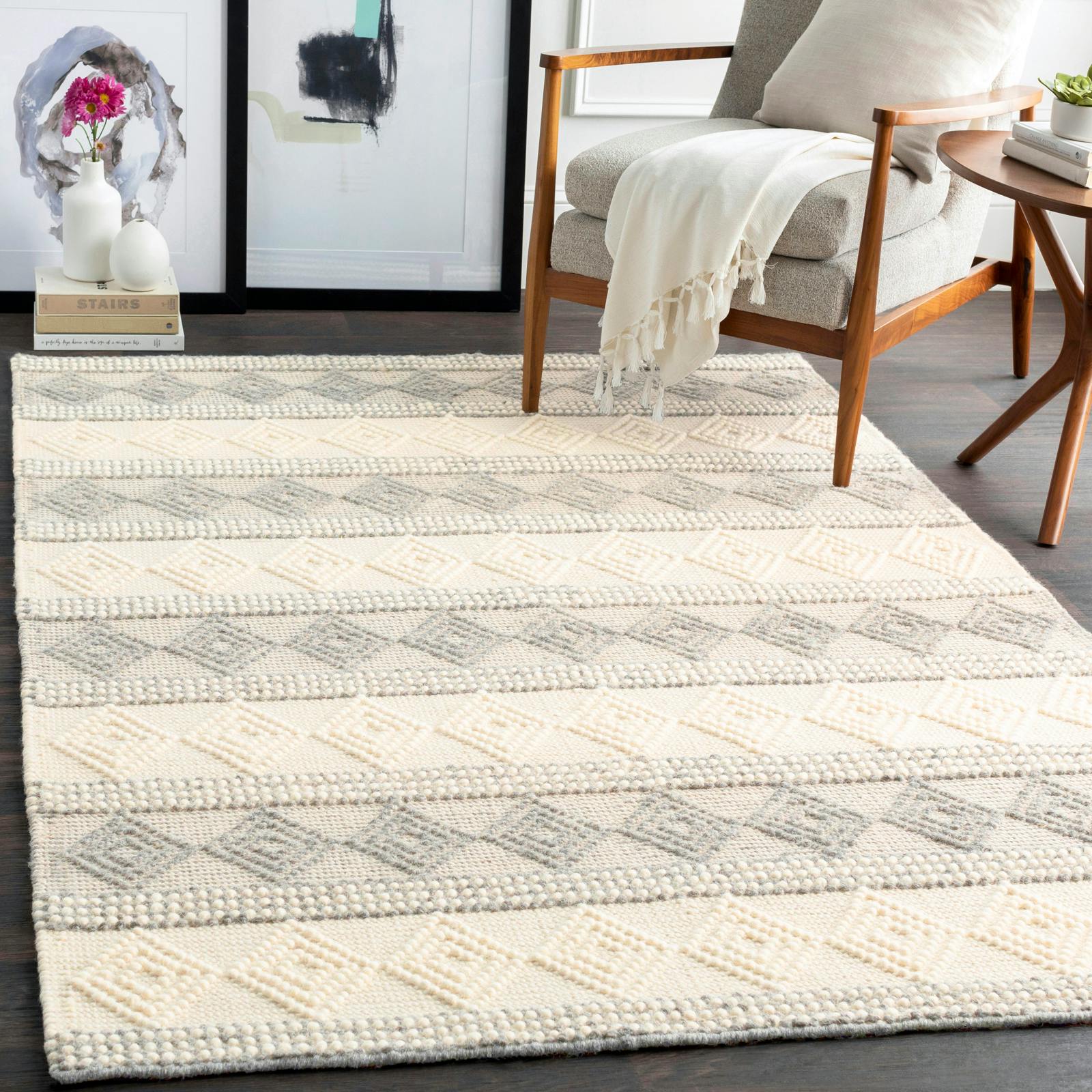 Photos - Area Rug Rackhams Hygge-Hand Woven Charcoal White Wool Cottage Rug - 152 x 229 cm