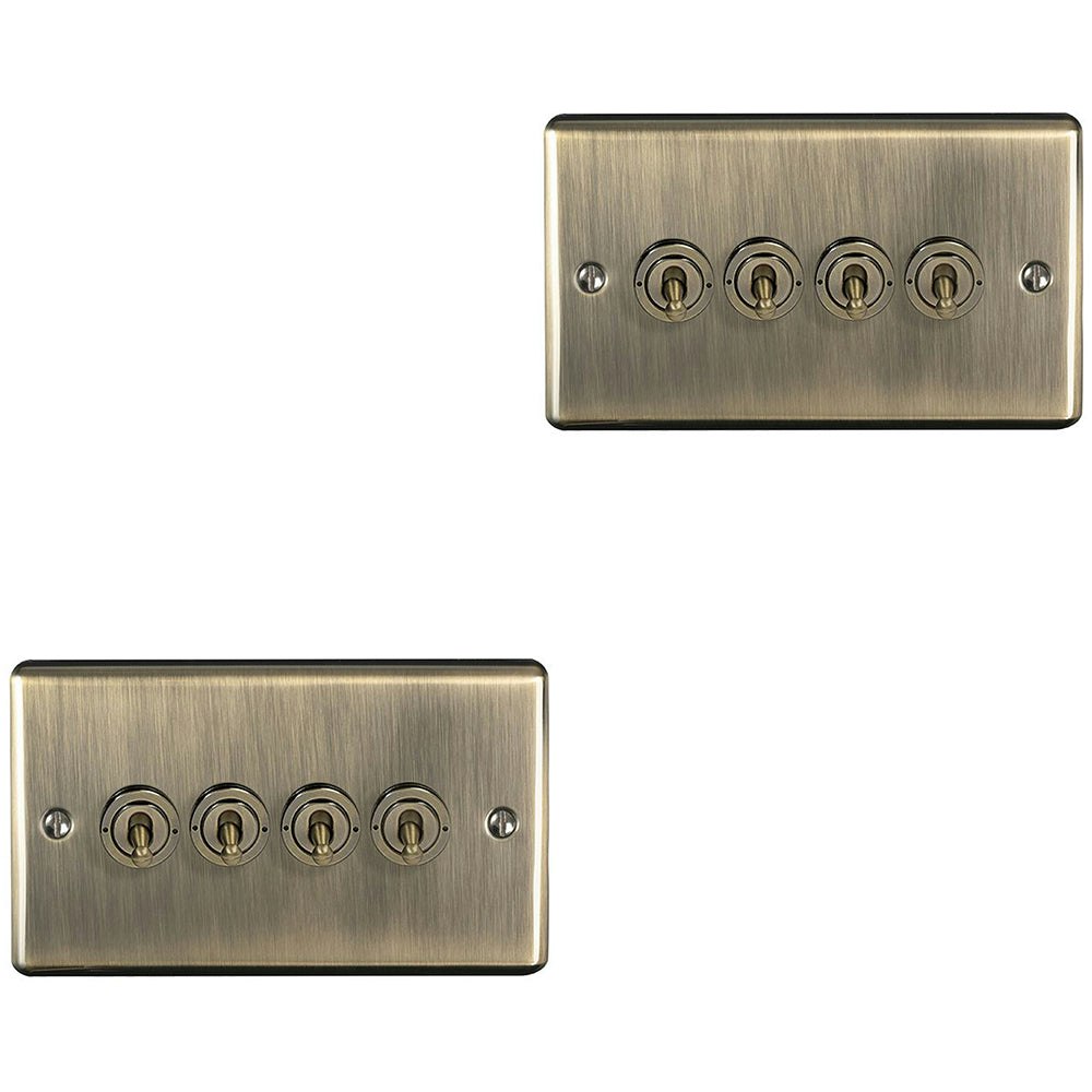 Loops Light Pack 4 Gang Quad Retro Toggle Switch Antique Brass 10A Way Plate Size 2