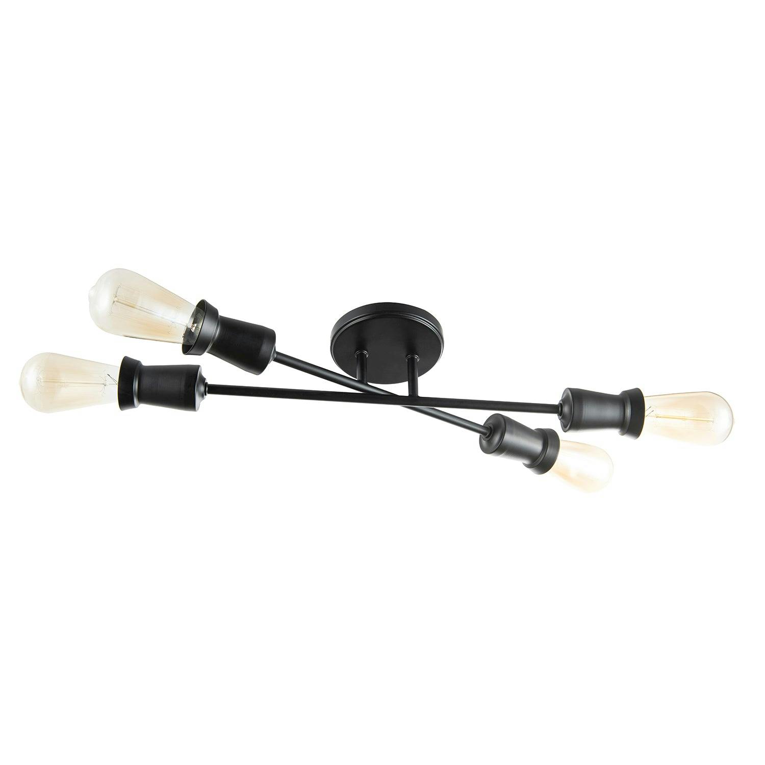 Happy Homewares Black/Light Industrial Vintage Matte Ceiling With Straight Metal Arms