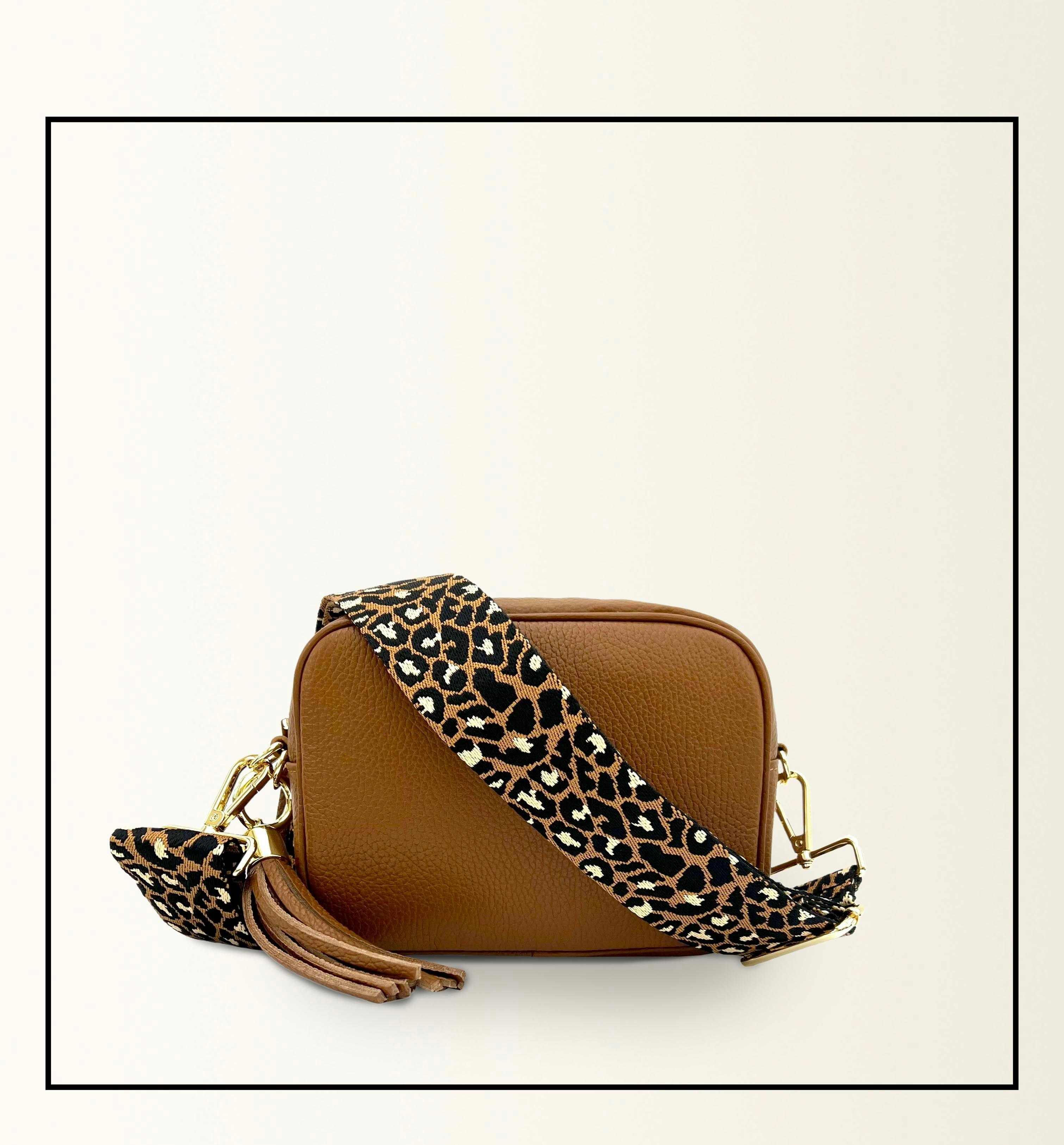 Apatchy London Brown The Tassel Tan Leather Crossbody Bag With Tan Cheetah Strap