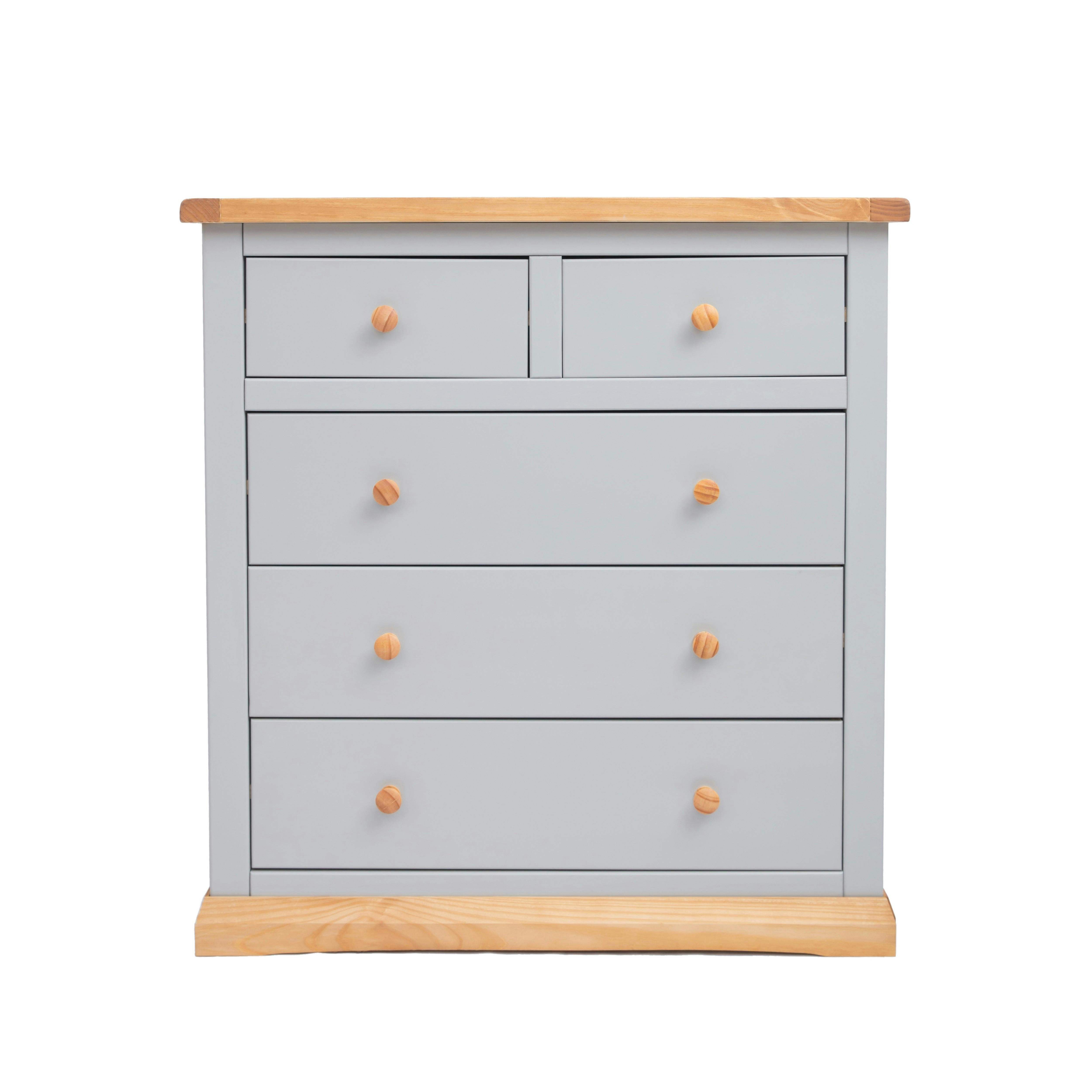 Rackhams Light/Grey Bomporto 5 Drawer Chest Of Drawers Wood Knob