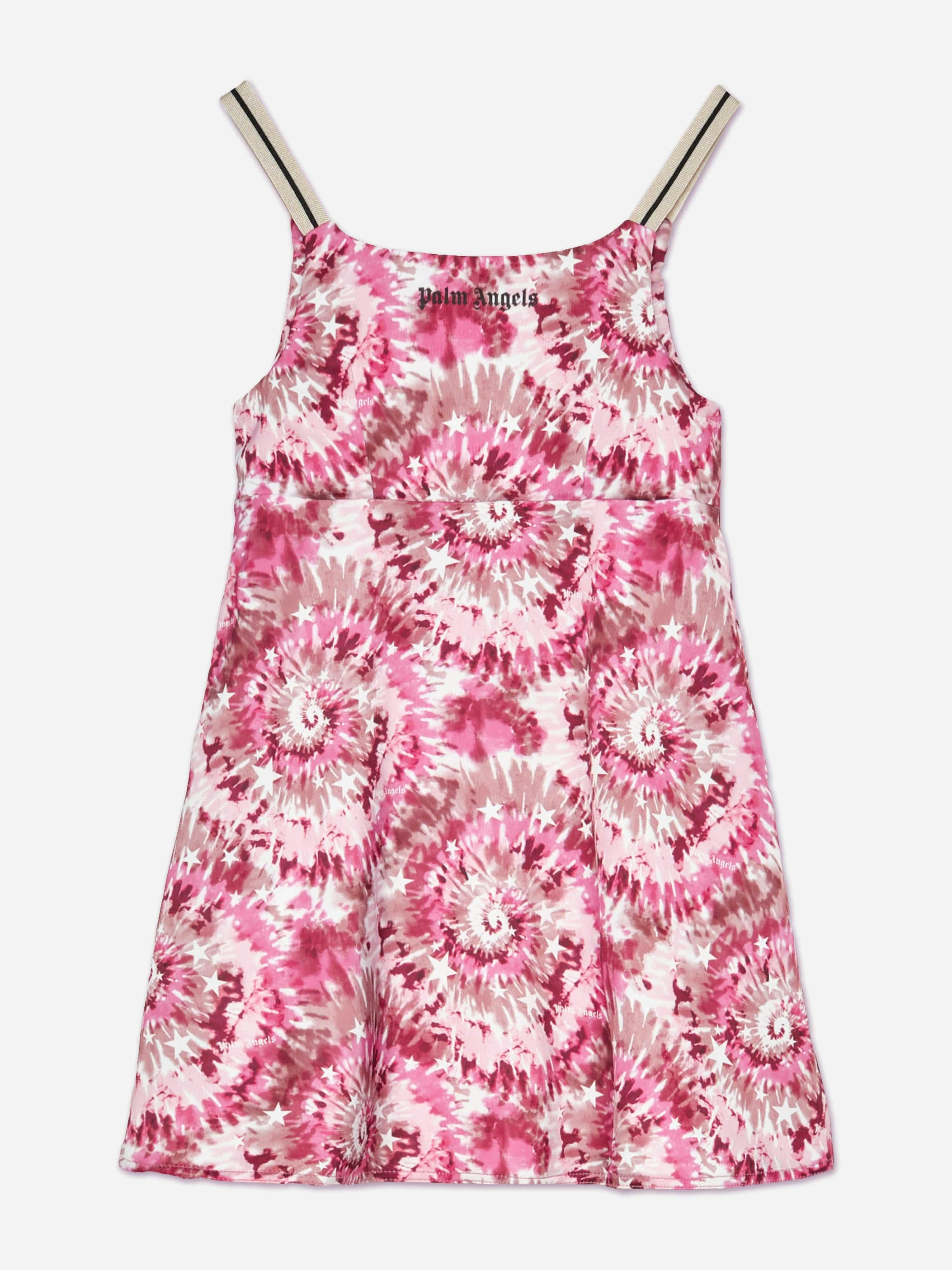 Palm Angels Girls Pink Aop Tie-Dye Track Slip Dress In - 12 Yrs