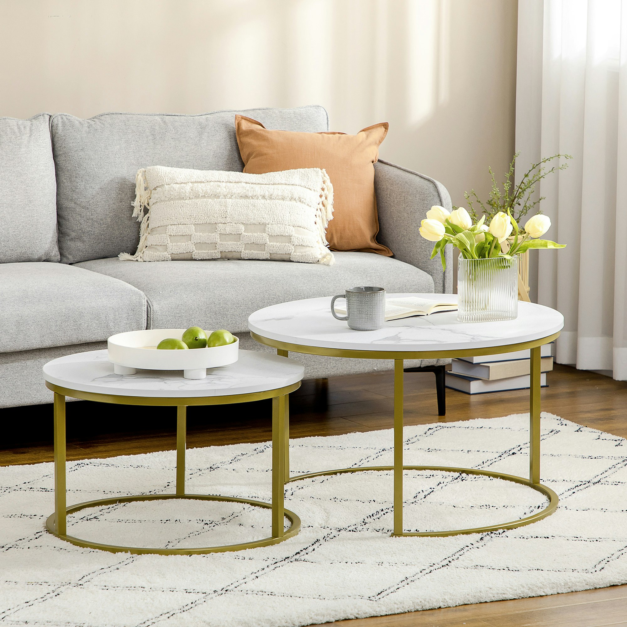Rackhams Marble Coffee Table Set Of 2, Round Nest Of Tables For Living Room