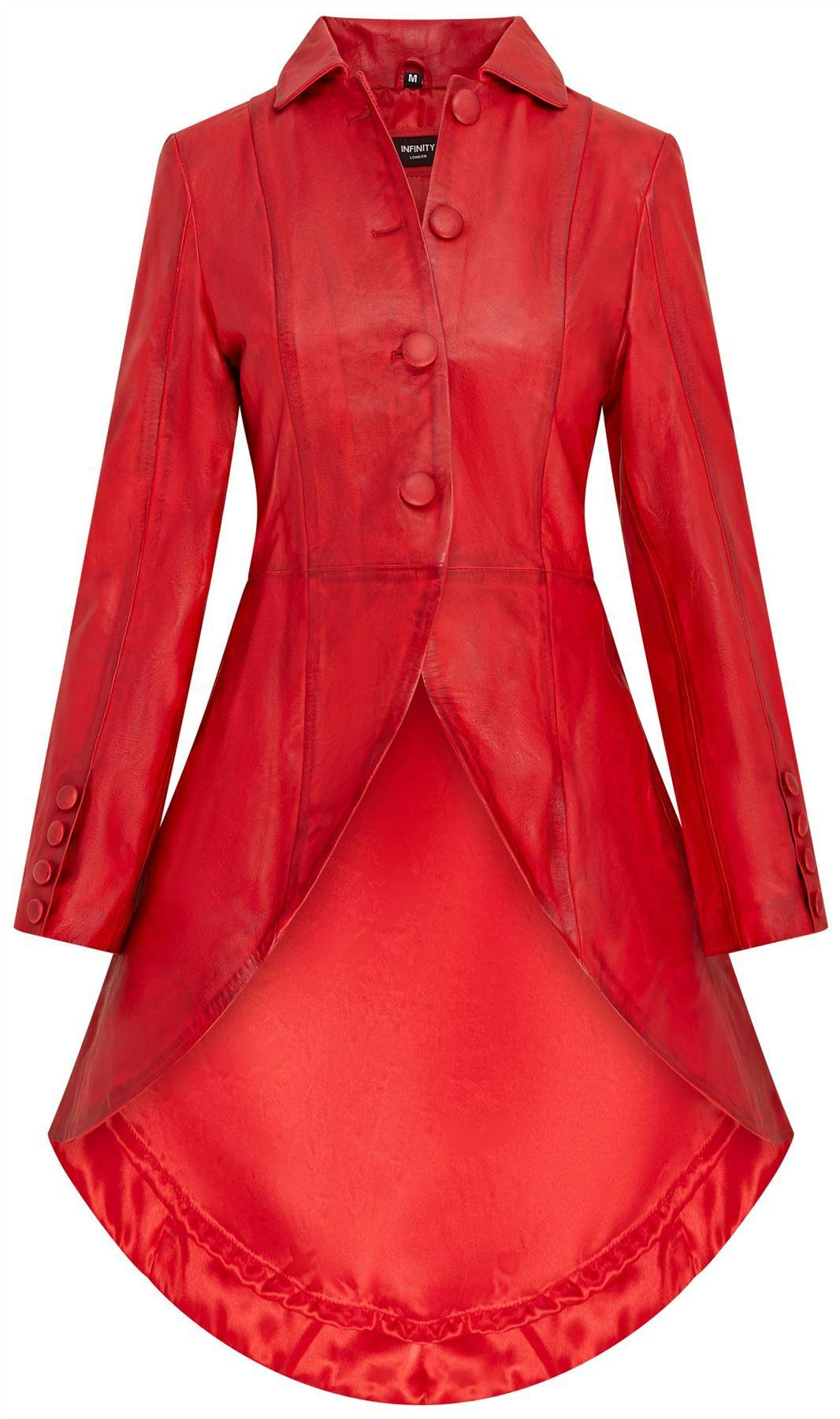 Infinity Leather Women's Red Gothic Full Length Victorian Leather Coat - Vantaa - Uk Xl/16 | Eu 42 | Us 12