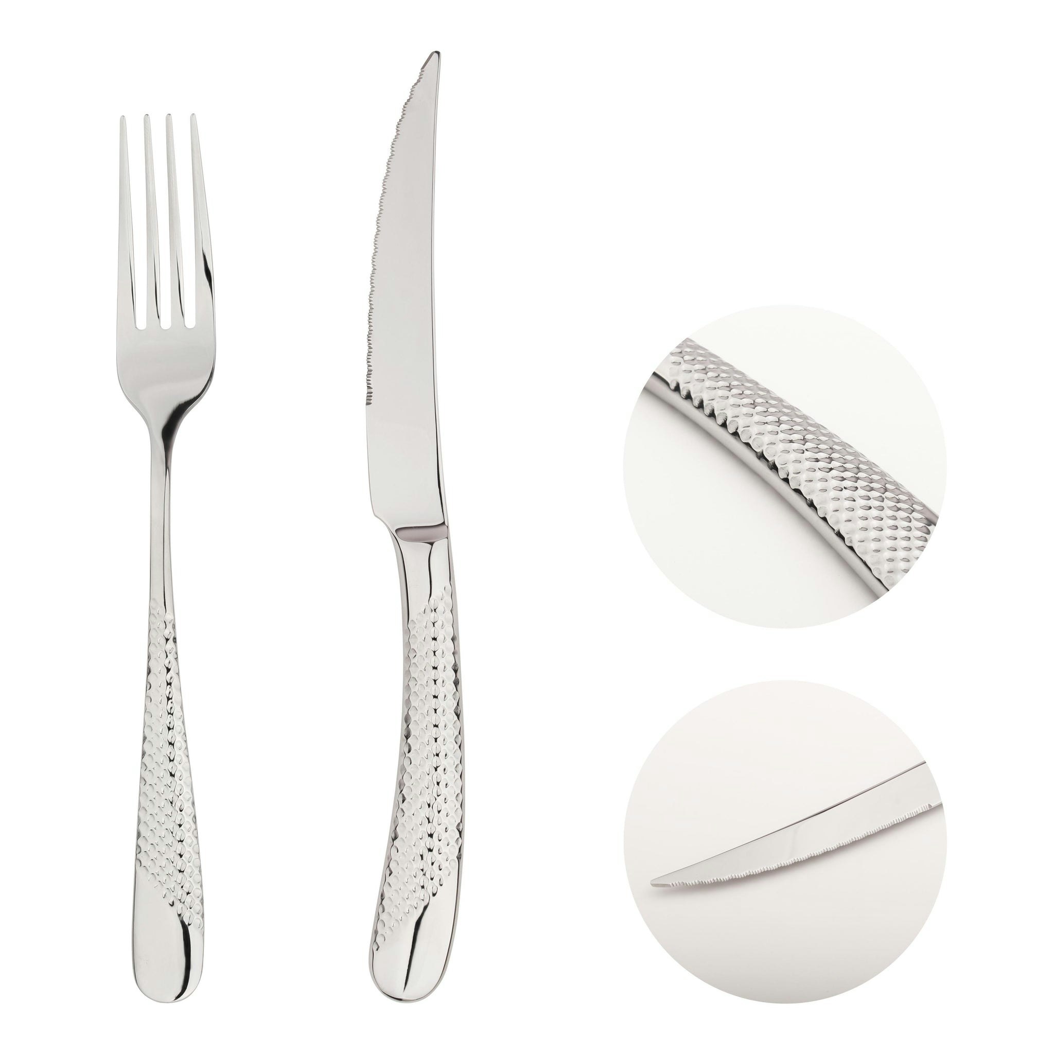 Glim & Glam Steak Cutlery 18/8 Stainless Steel Knife Fork 12Pc Set Palace - Chrome - Stainless Steel