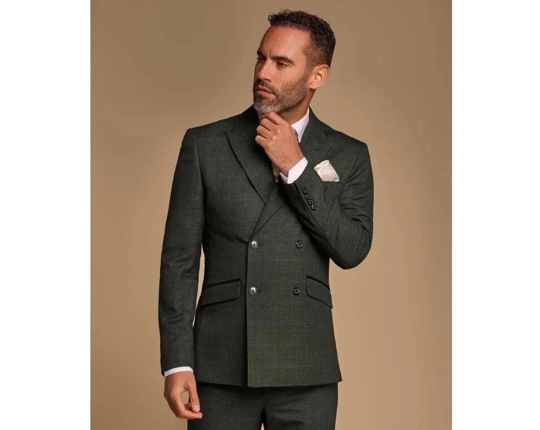 House Of Cavani Men's Green Caridi - Olive Double Breasted Blazer - 48