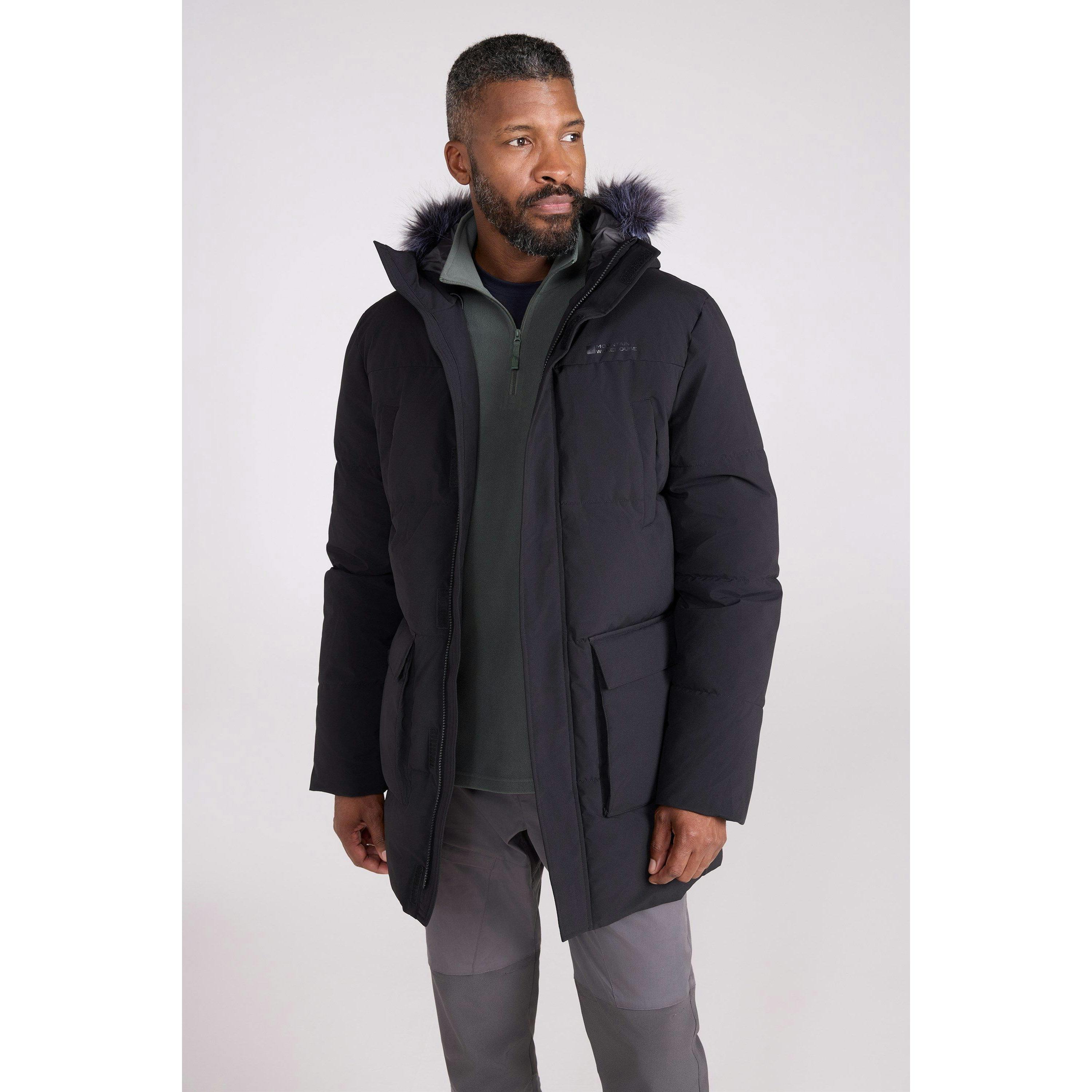 Mountain Warehouse Men's Black Fern Water Resistant Padded Parka - Xs - 100% Polyester