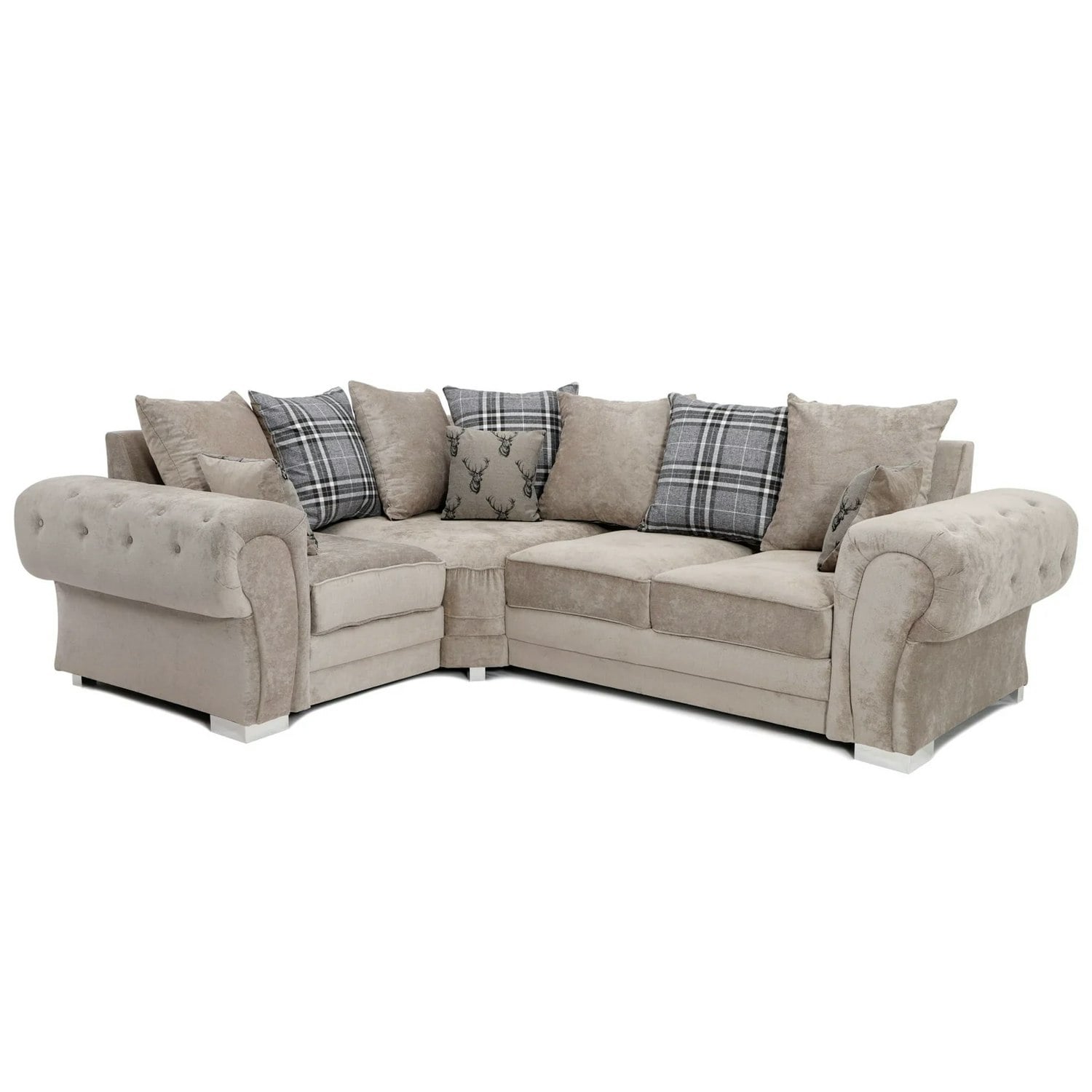 Rackhams Black/Grey Milan Chesterfield Fabric 4 Seater Corner Sofa - Scatter Back - Mink - Left Hand Facing
