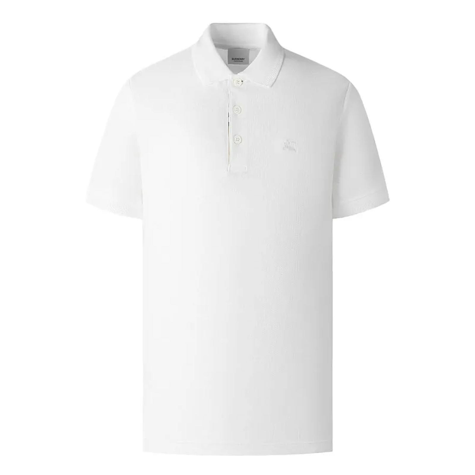 Burberry White Equestrian Knight Embroidered Logo Polo Shirt In - Xs