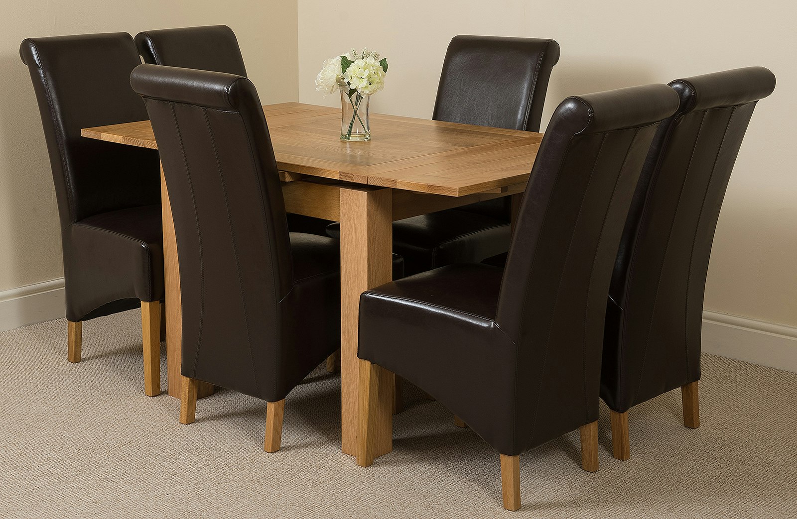 Rackhams Brown Richmond Extending Oak Dining Set With Montana Leather Chairs - 6 Chairs Small