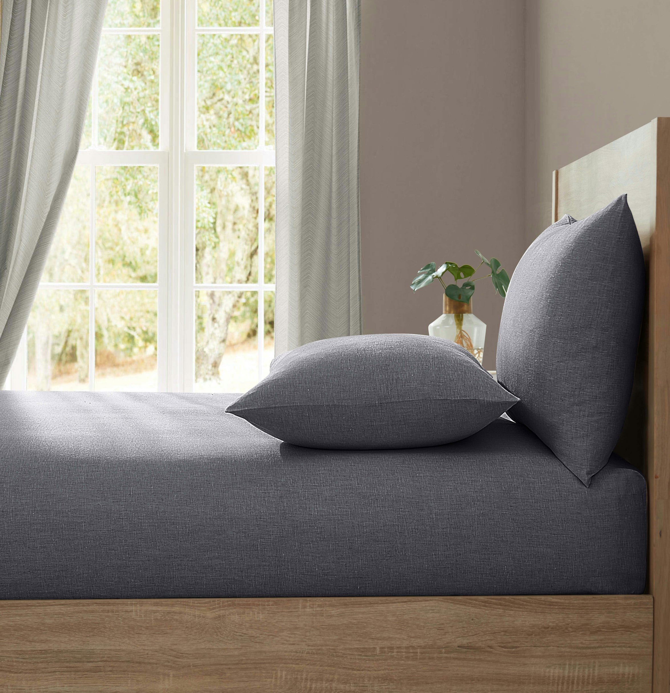 Rackhams 'Pure Washed Linen' Fitted Sheet - Charcoal - King