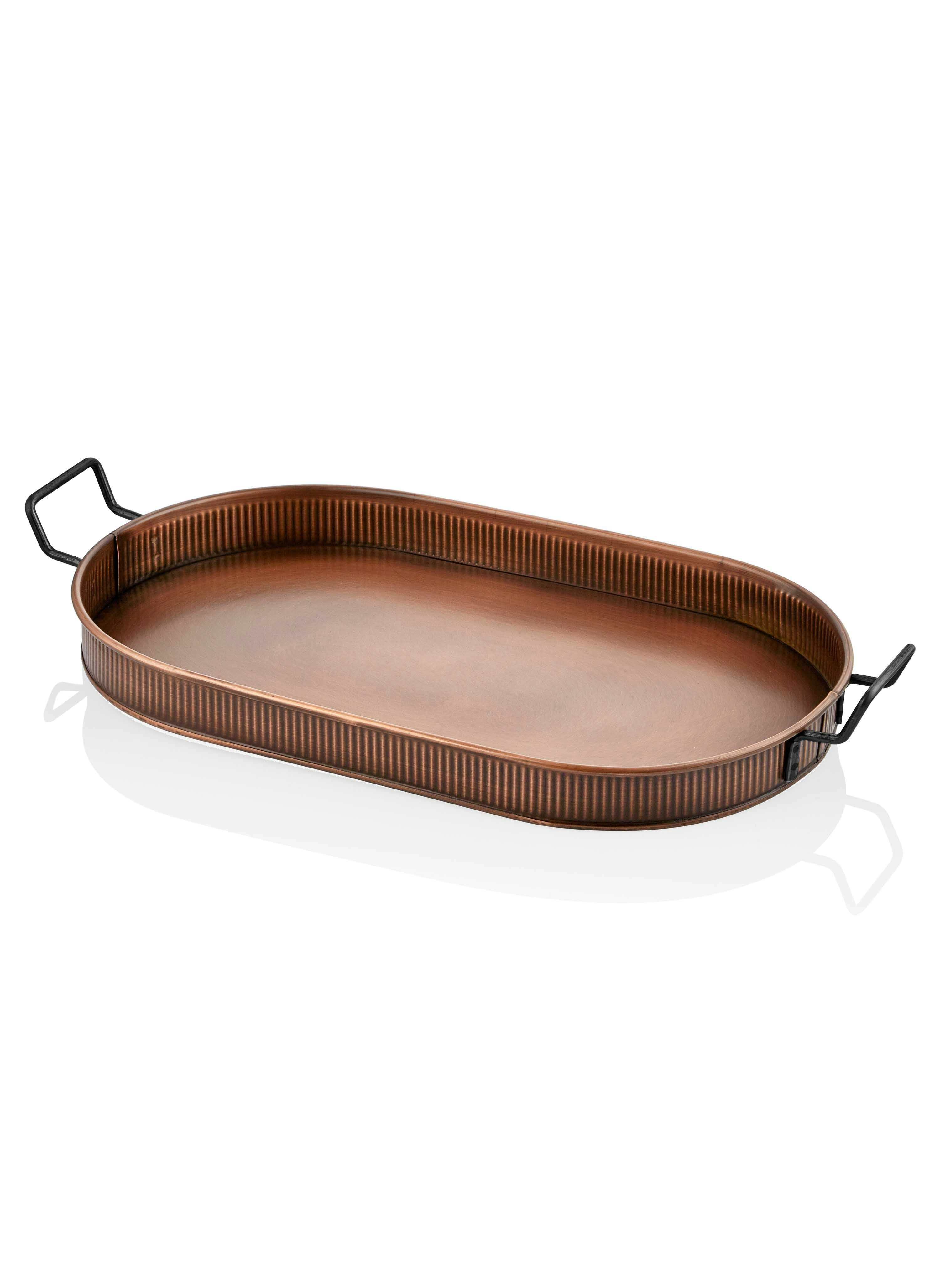Rozi Copper Oval Serving Tray - 66 Cm (W) X 32 Cm (D) X 5 Cm (H)