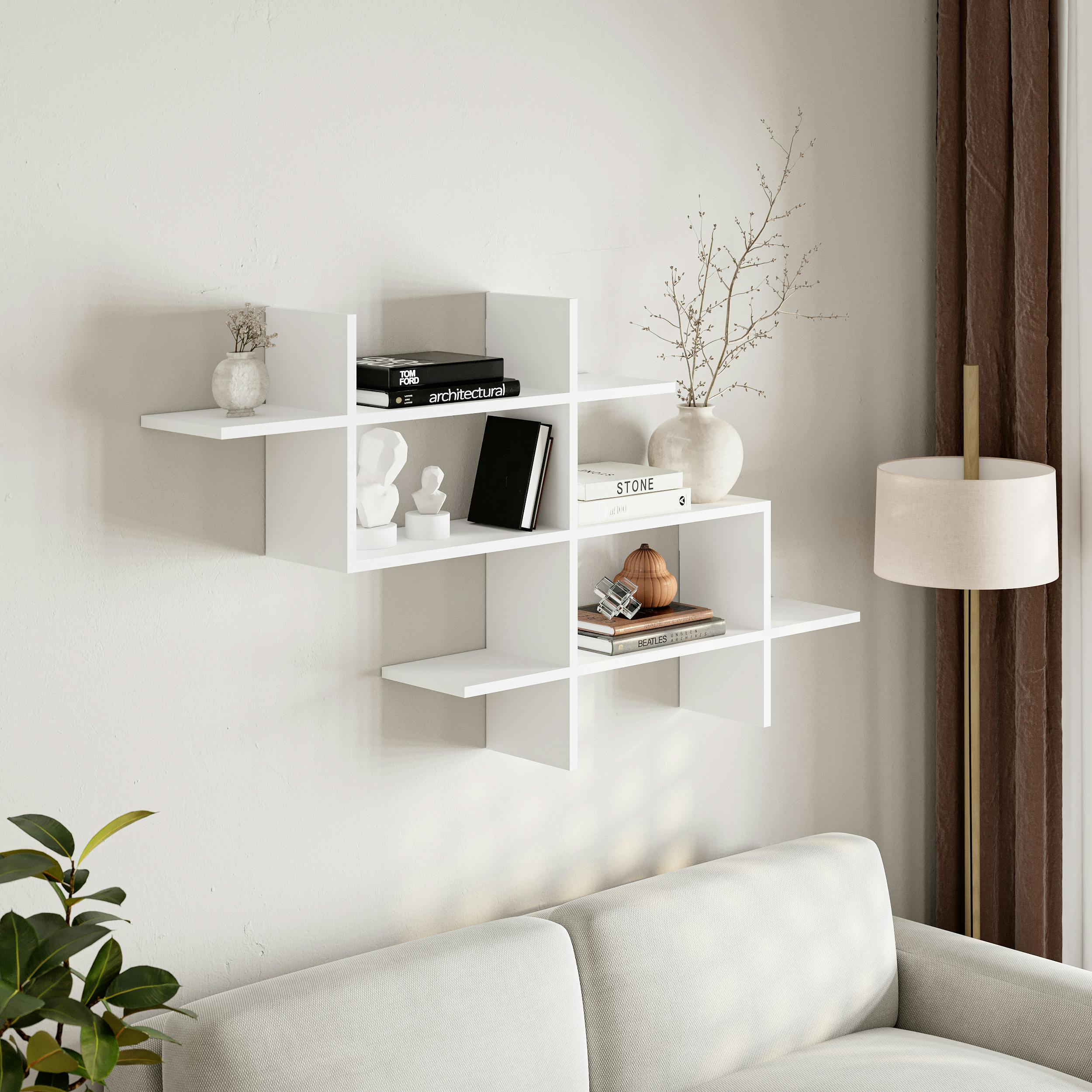 Decortie Halic Wall Mounted Modern Bookcase Display Unit - White - Image 3