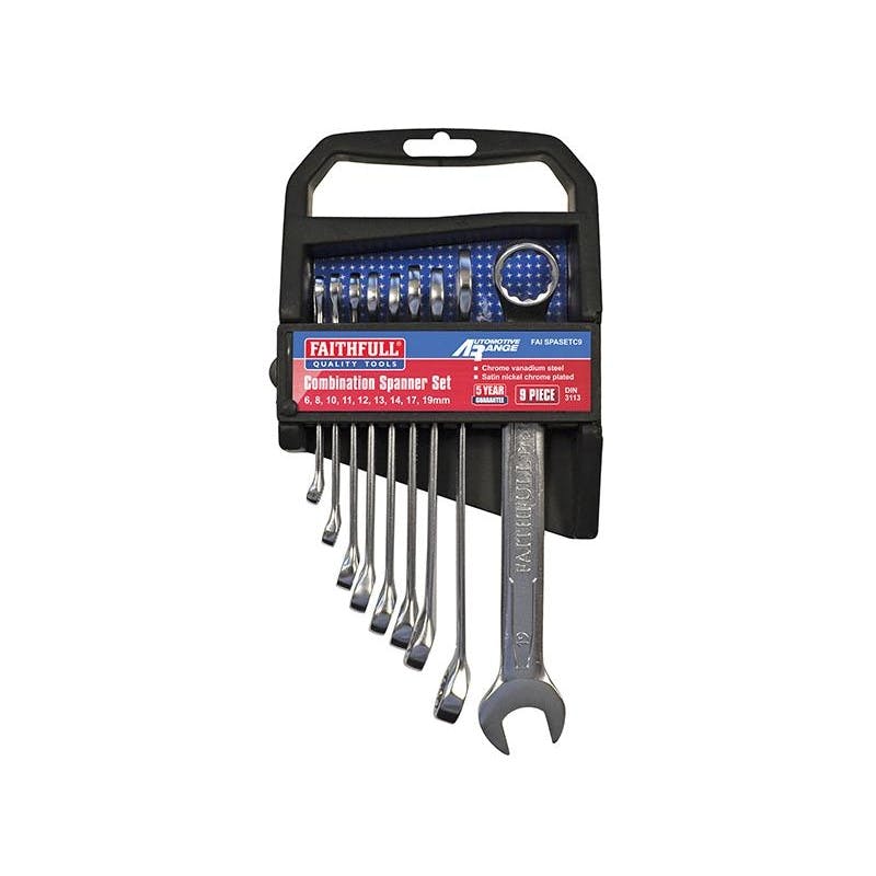 B&Q - Combination Spanner SetChrome Vanadium Multi Colour (9 Piece Set Size Range 6-19mm) - Image 2