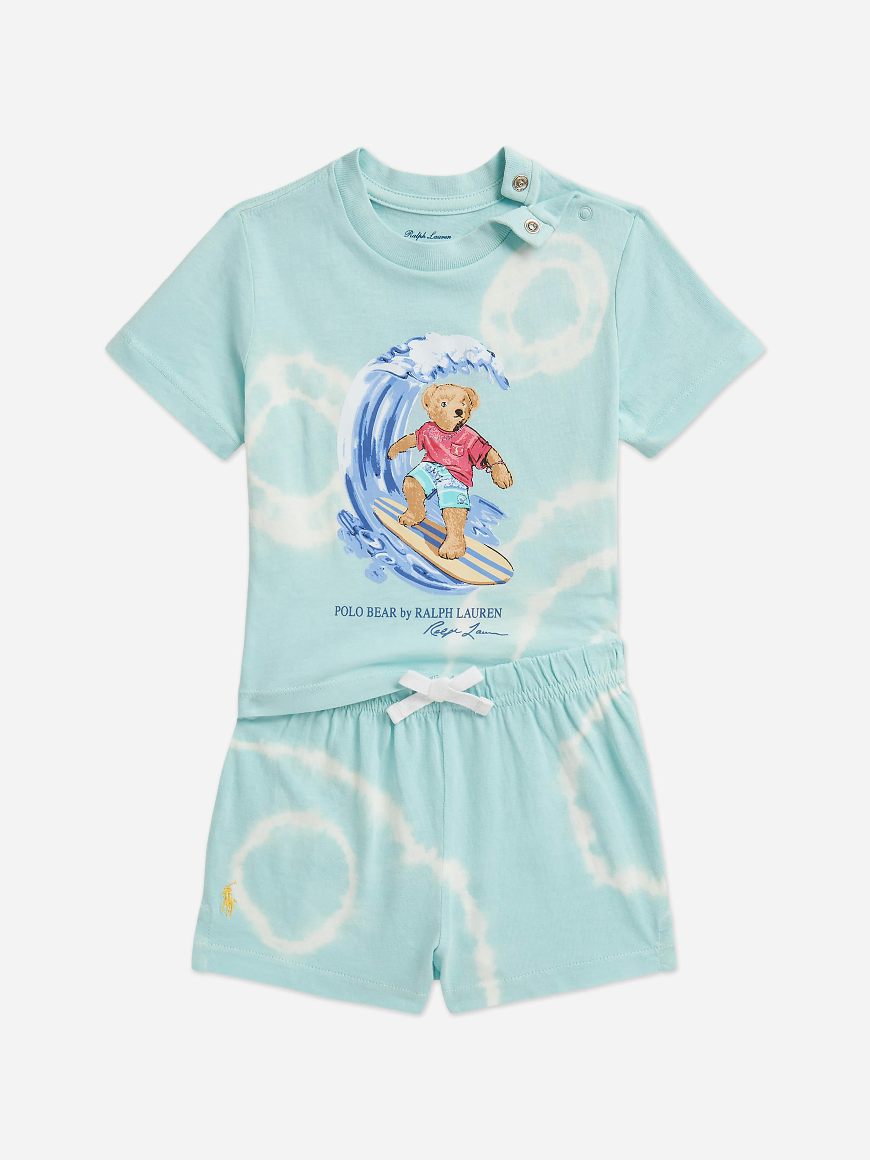 Ralph Lauren Kids Boys Blue Ralph Lauren Baby Tie-Dye Polo Bear Short Set In - 12 Months