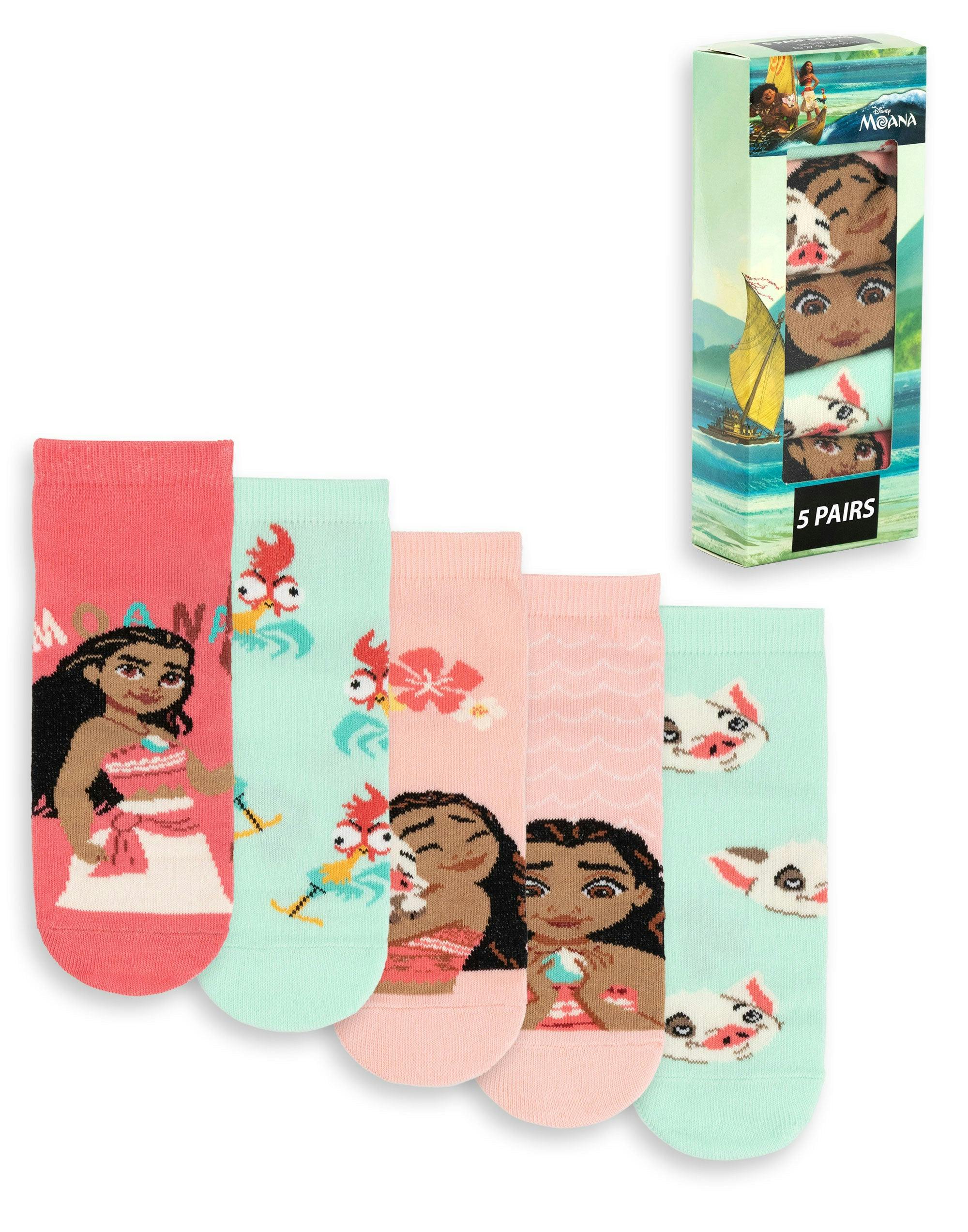 Vanilla Underground Girls Disney Multicoloured Moana Calf Socks Set Of 5 - 9-12 Uk Child