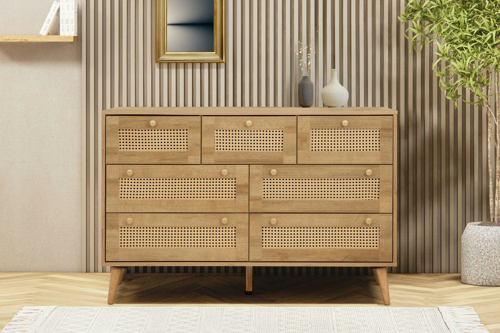 Rackhams Light Manila Rattan 7 Drawer Chest Of Drawers - Oak And Pvc Rattan