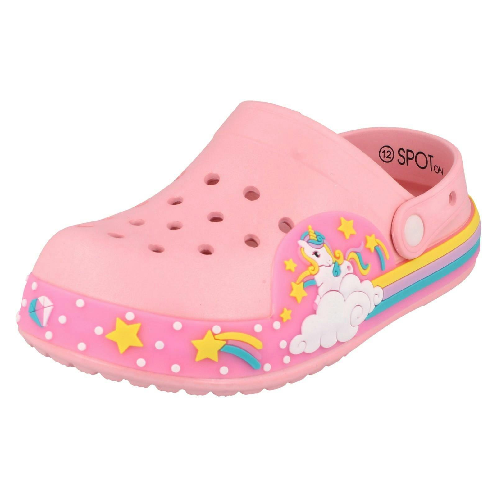 Spot On Girls Pink Clogs With Unicorn Design And Lights H2695 - Uk 5 Infant