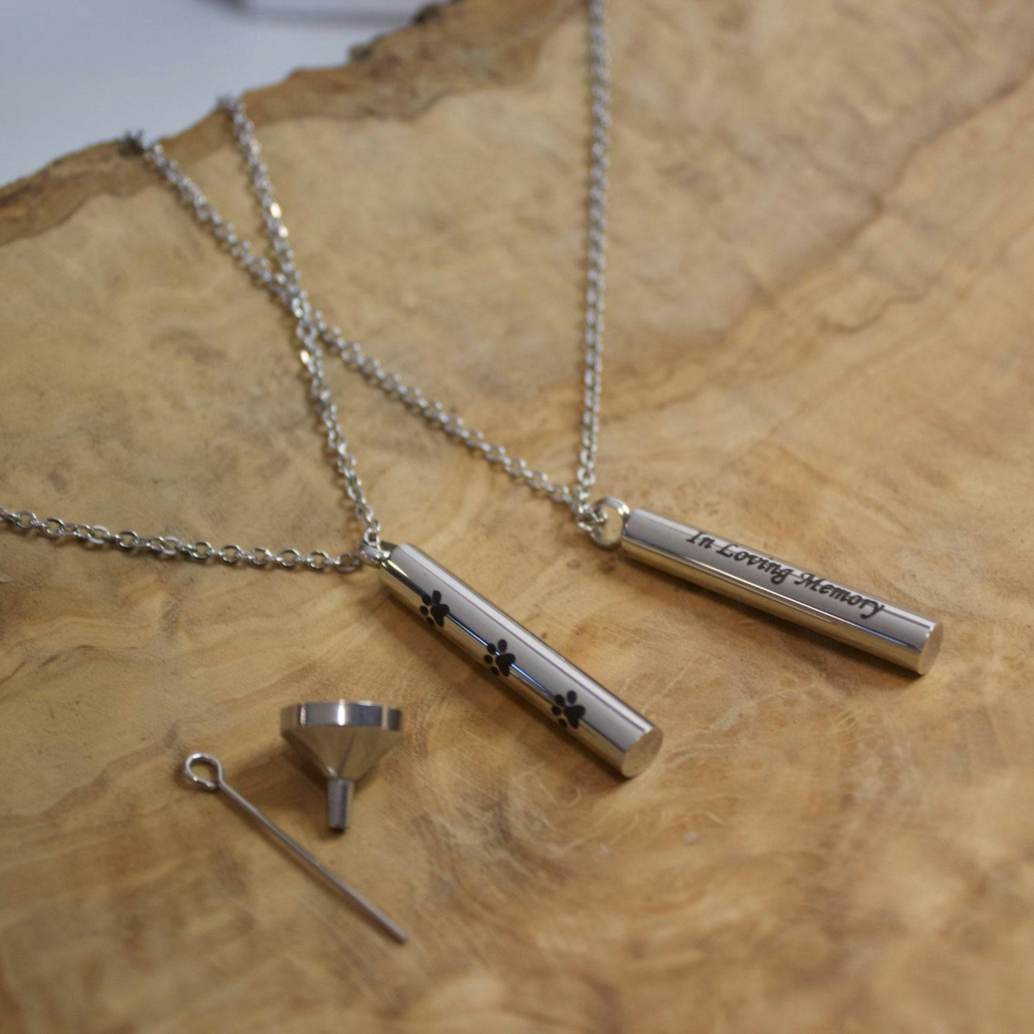 Mylee London Urn Necklace For Pet Cremation Ashes - Personalised - Yes - Cylinder With Pawprints